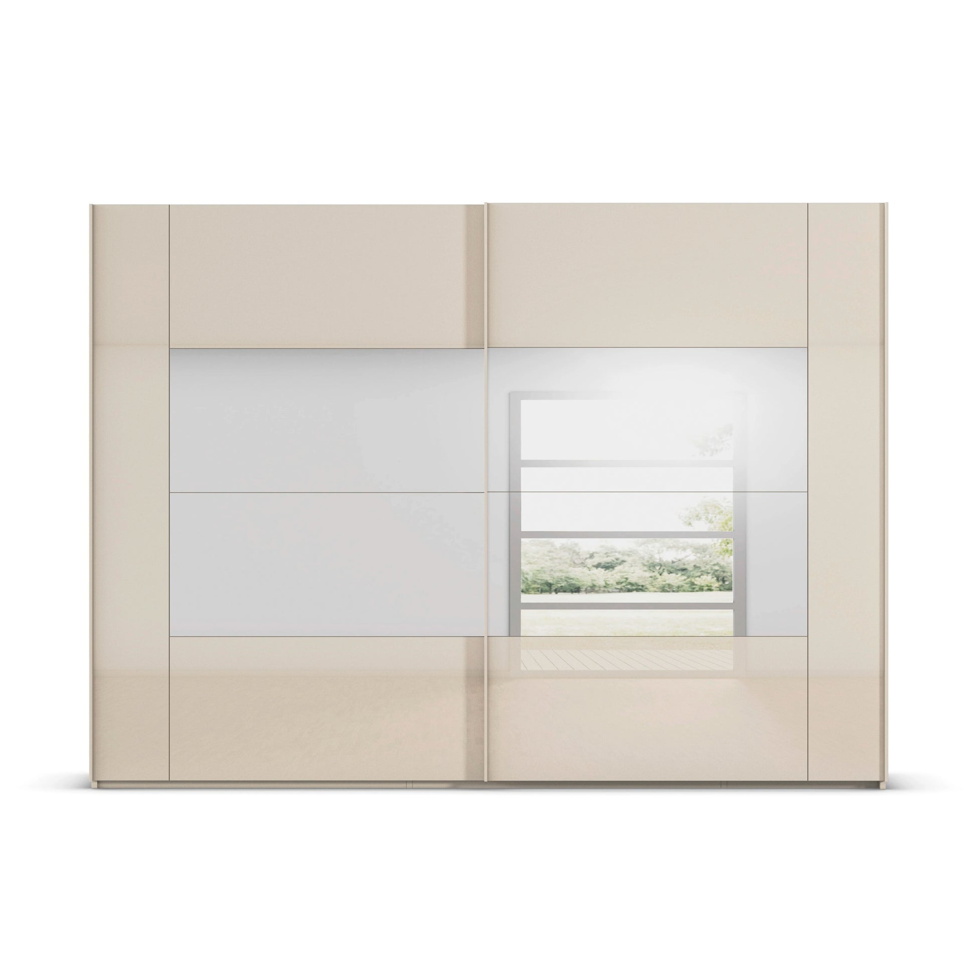 Miramar Frame wardrobe with mirror doors and champagne glass panels