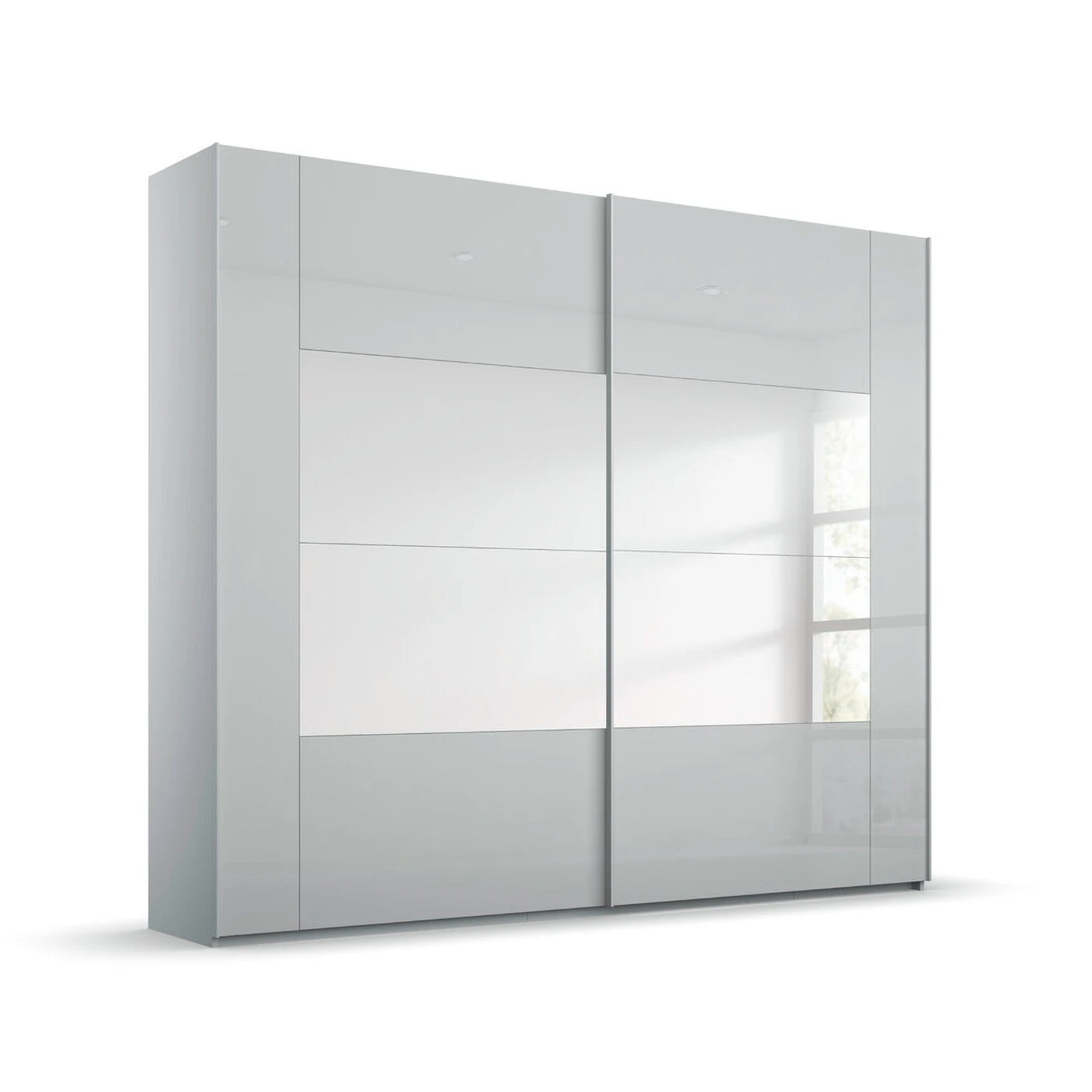 Rauch Rio premium mirrored wardrobe with soft grey frame style finish