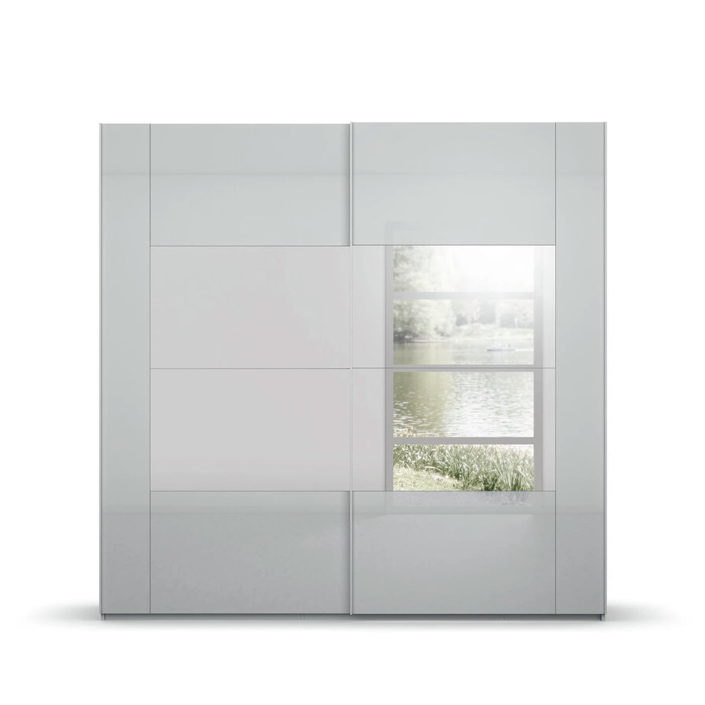 Rauch Rio premium mirrored wardrobe with soft grey frame style finish