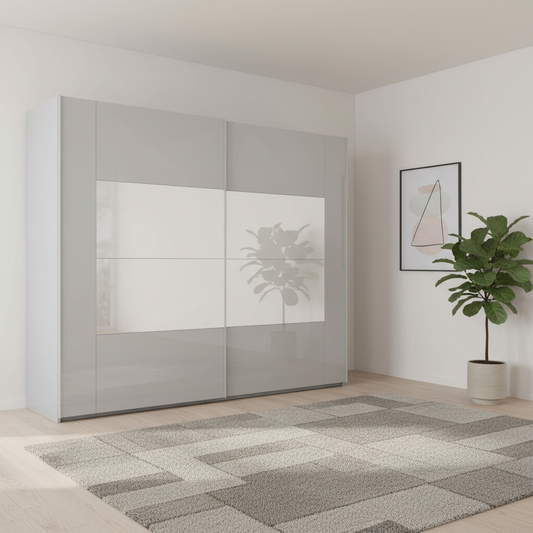 Rauch Rio Silk Grey Glass 181cm frame style 2 door sliding wardrobe with mirror