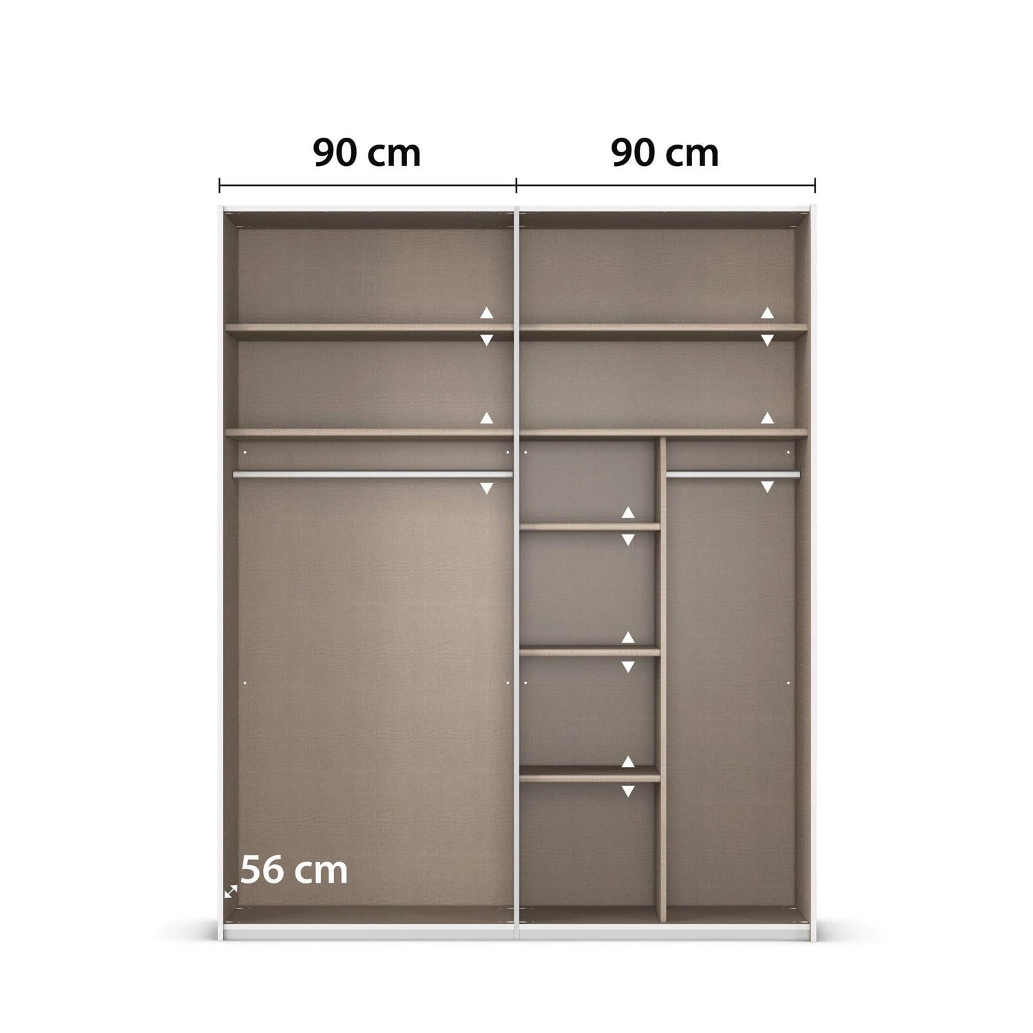 Interior view of Rauch Contido 2 Door Sliding Wardrobe 90cm compartments