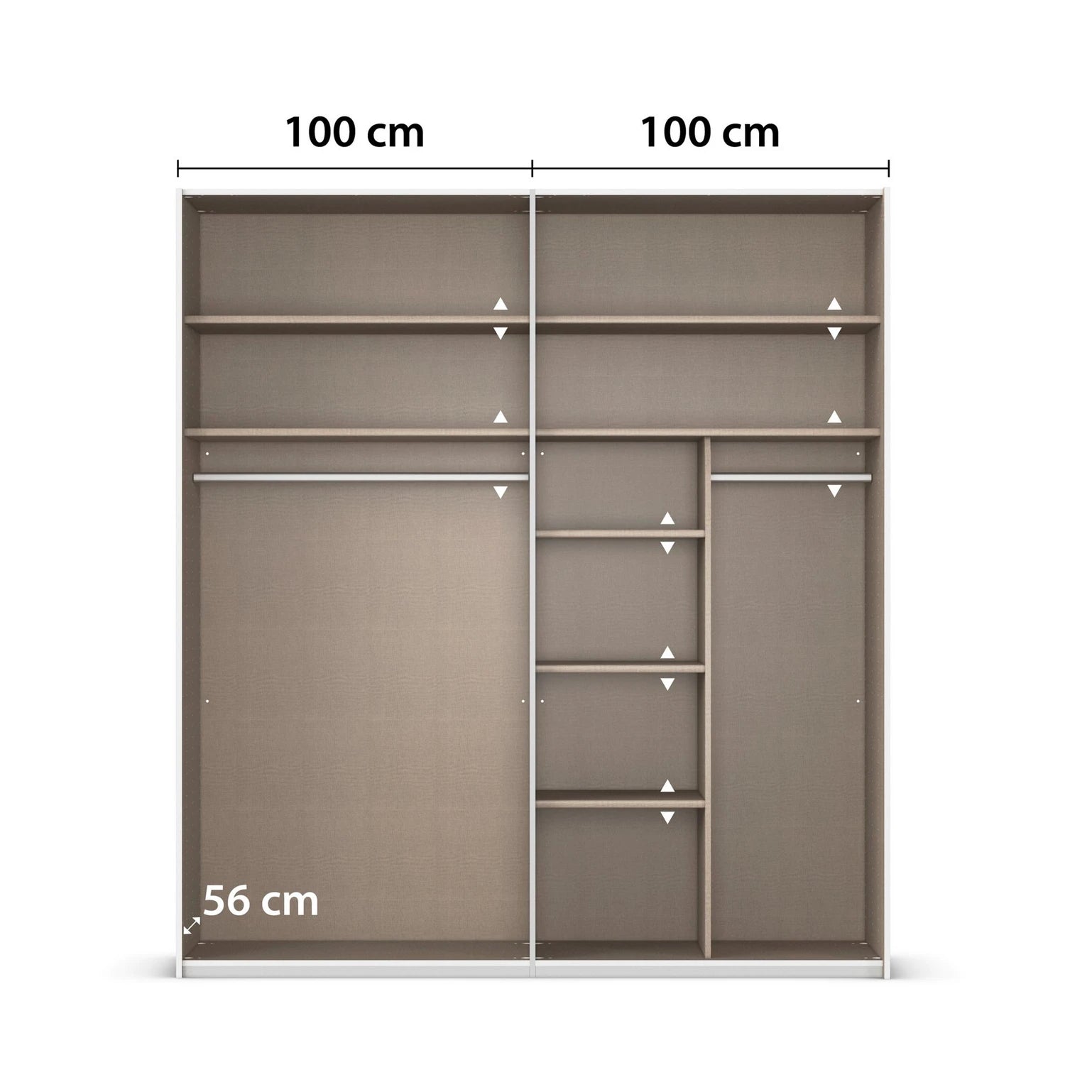 Interior view of Rauch Contido 2 Door Sliding Wardrobe 100cm compartments