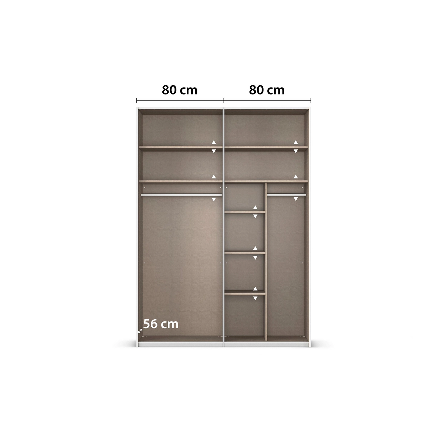 Interior view of Rauch Contido 2 Door Sliding Wardrobe 80cm compartments