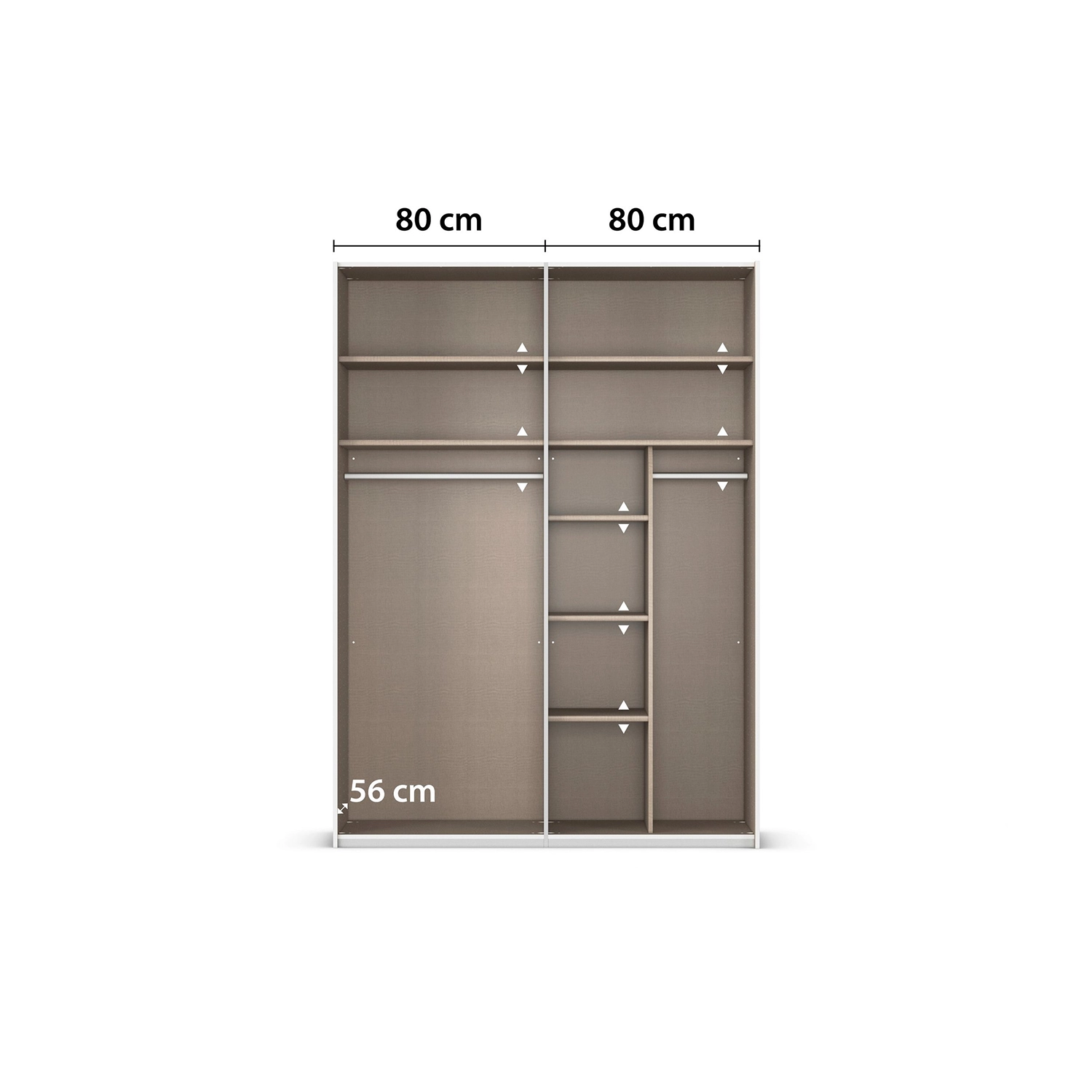Interior view of Rauch Contido 2 Door Sliding Wardrobe 80cm compartments
