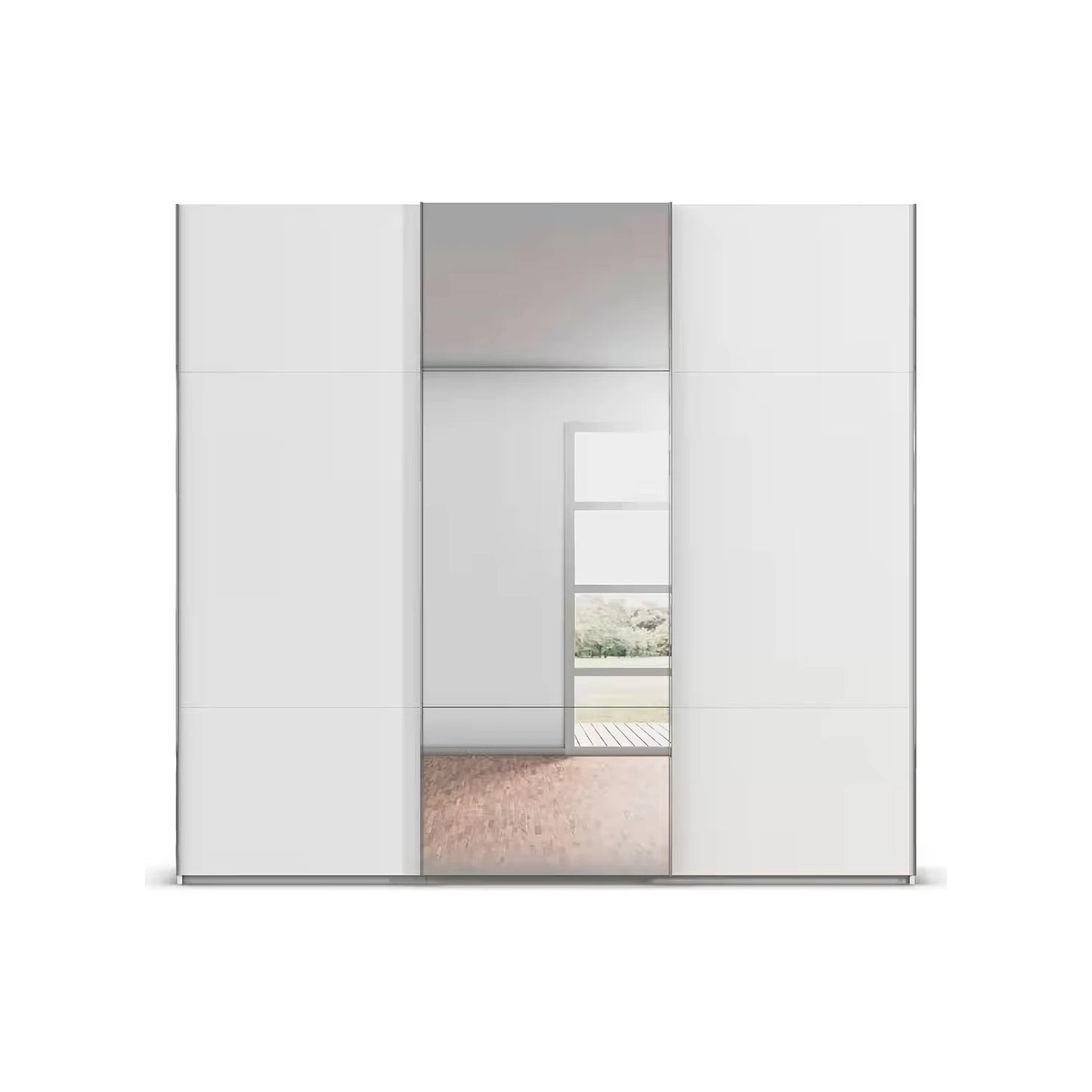Front view of Rauch Zendaya 3 Door Sliding Wardrobe in White with mirror