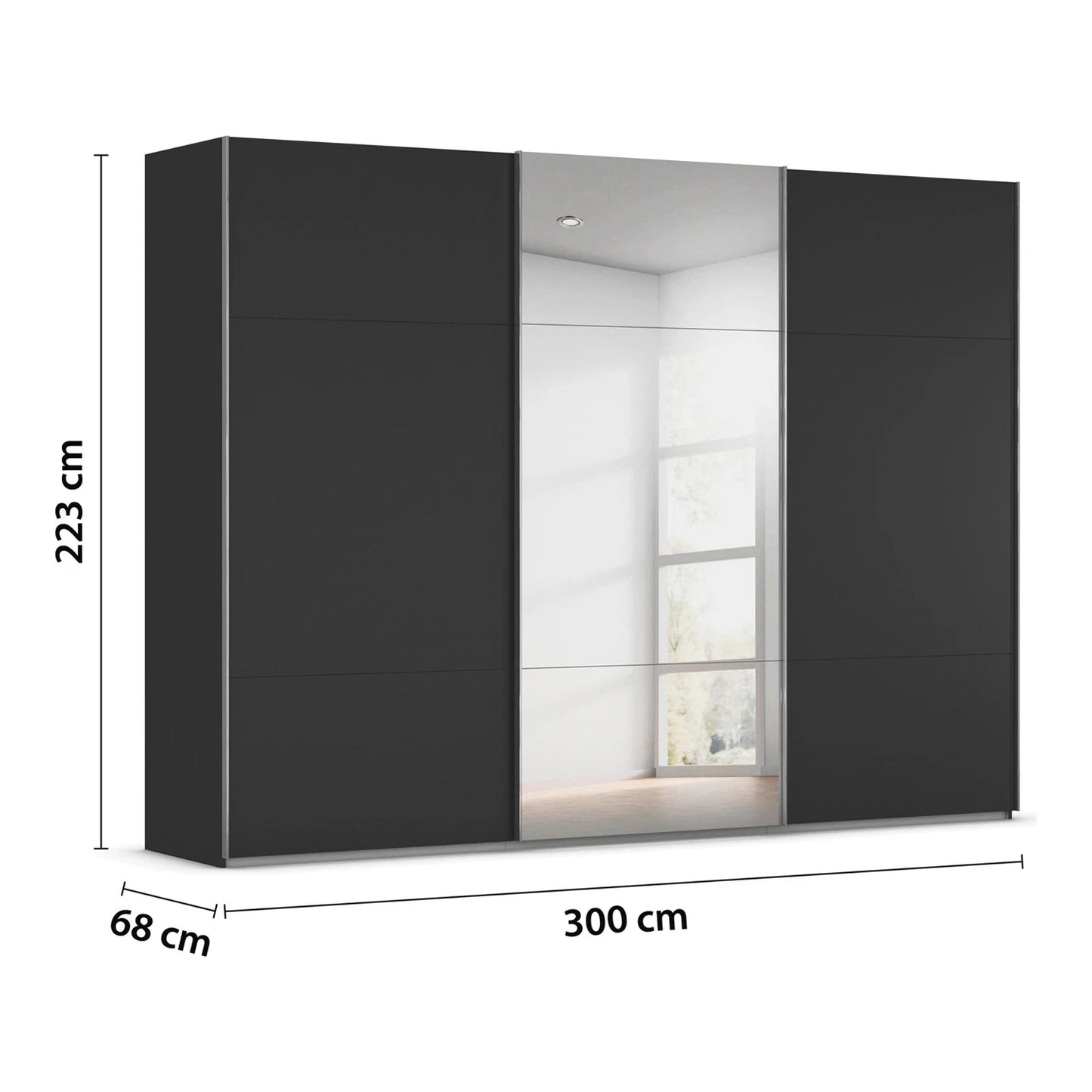 Rauch Contido 3 Door Sliding Wardrobe in Black 300cm
