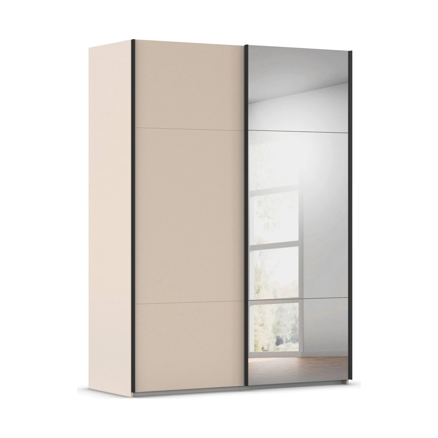Rauch Contido 2 Door Sliding Wardrobe in Champagne with black handle strips
