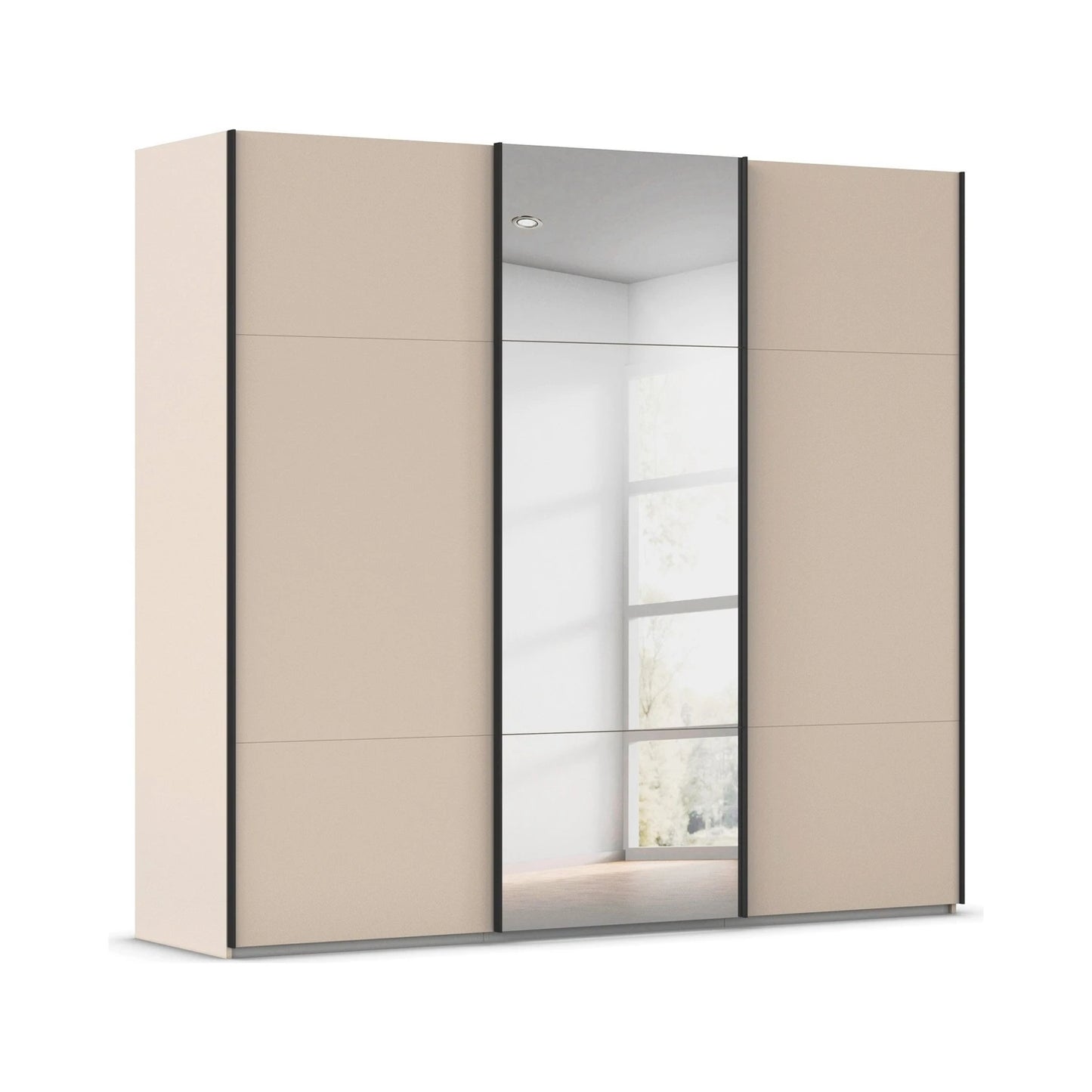 Rauch Contido 3 Door Sliding Wardrobe in Champagne with black handle strips