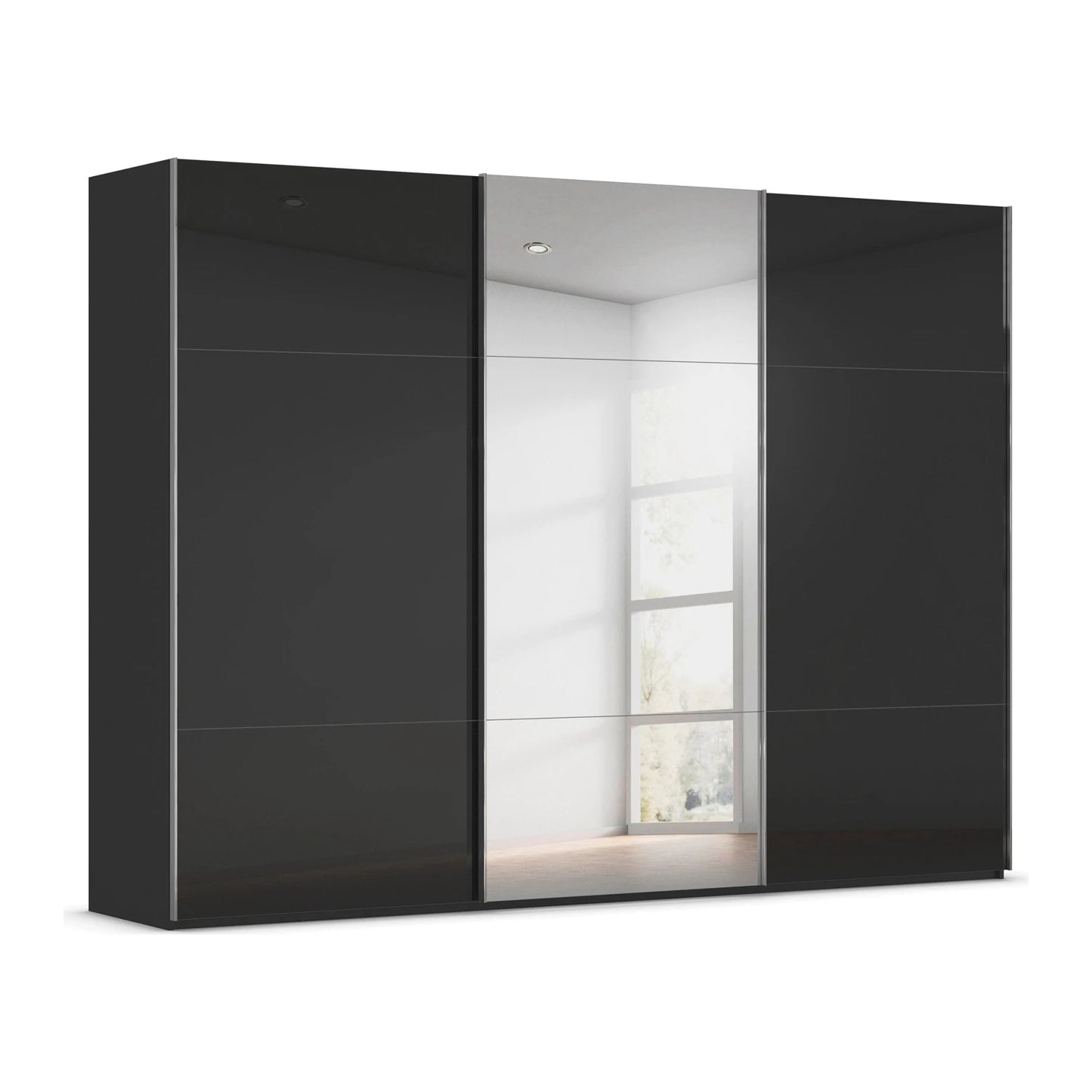 Rauch Contido 3 Door Glass Sliding Wardrobe in Black with mirror