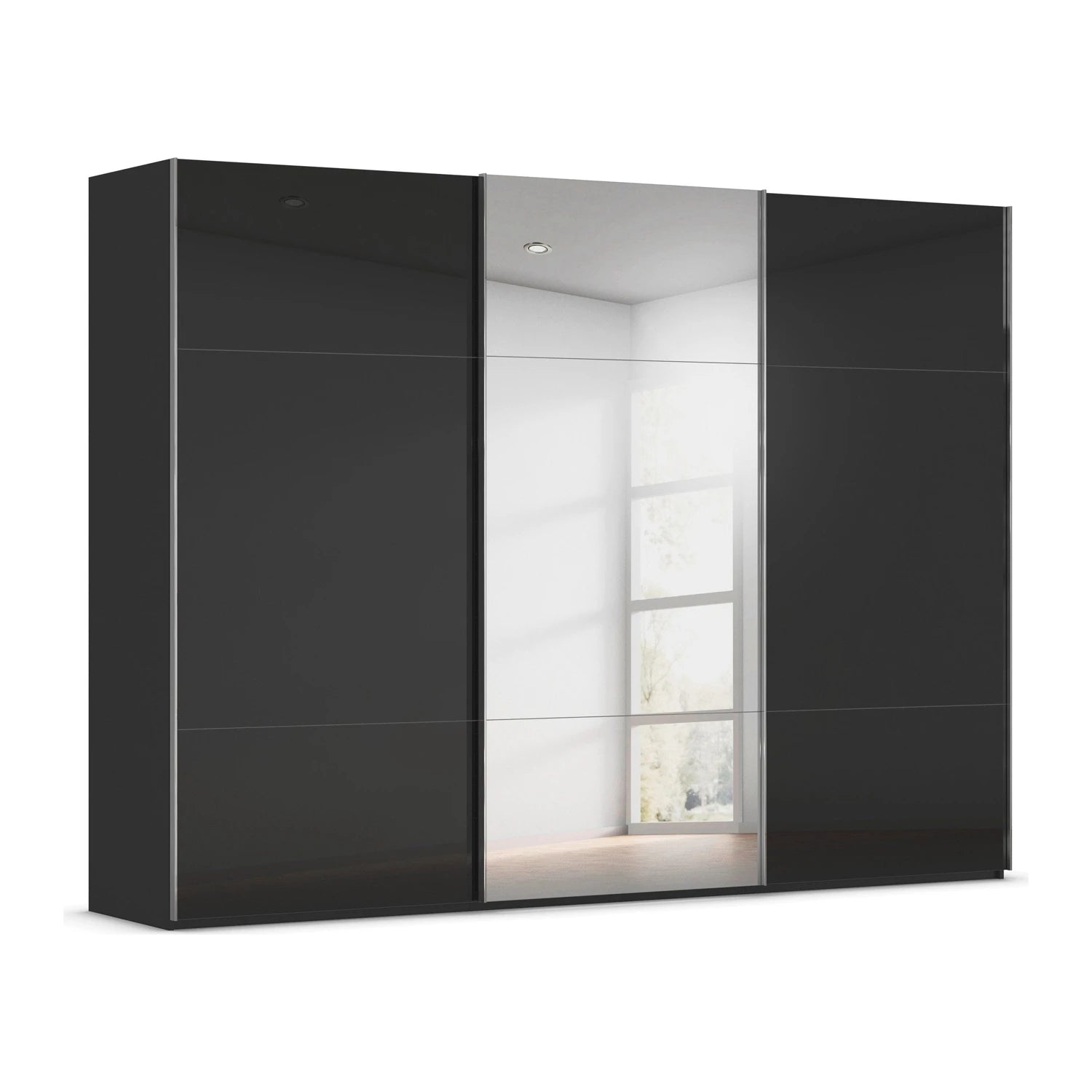 Rauch Contido 3 Door Glass Sliding Wardrobe in Black with mirror