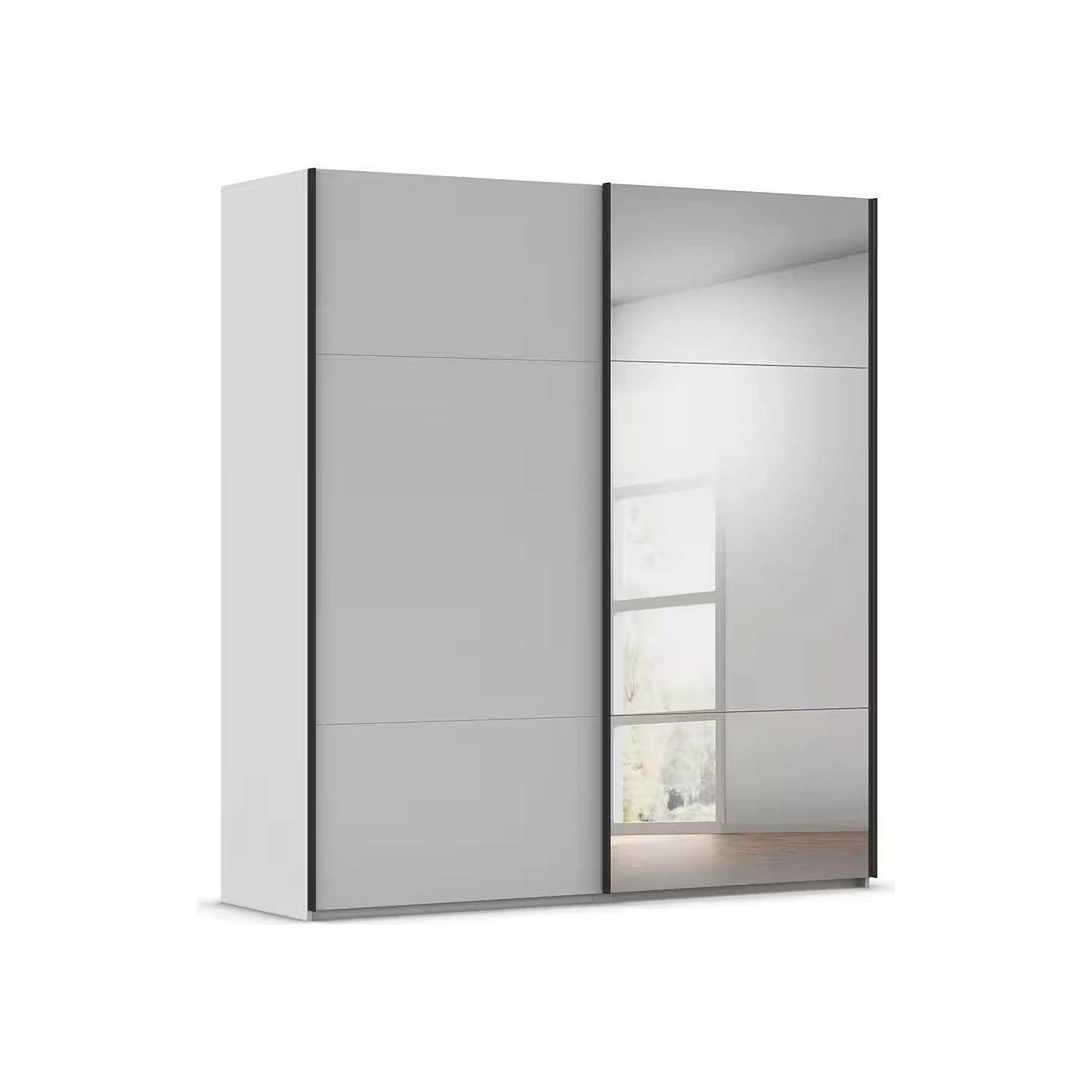 Rauch Contido 2 Door Sliding Wardrobe in White with Black strips