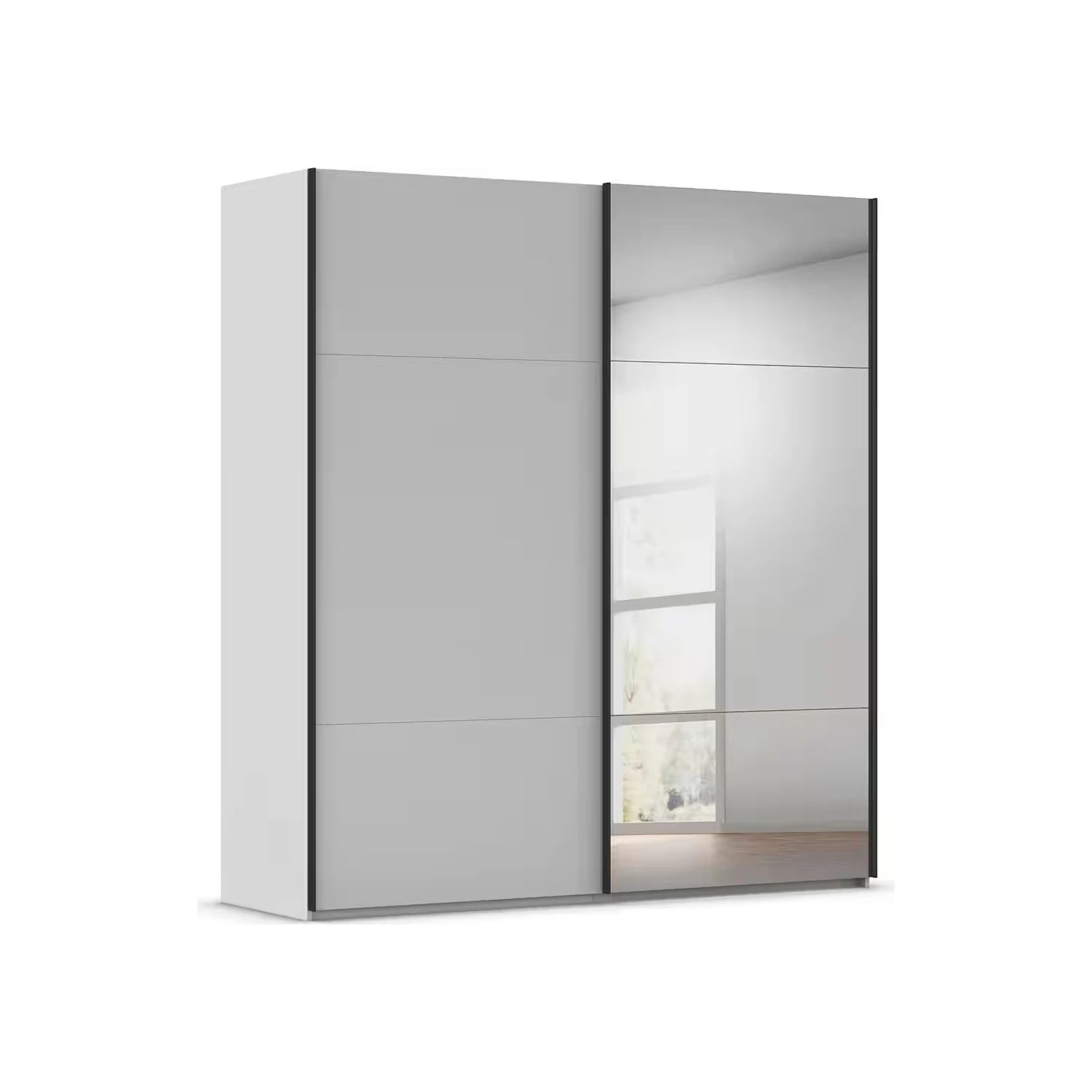 Rauch Contido 2 Door Sliding Wardrobe in White with Black strips