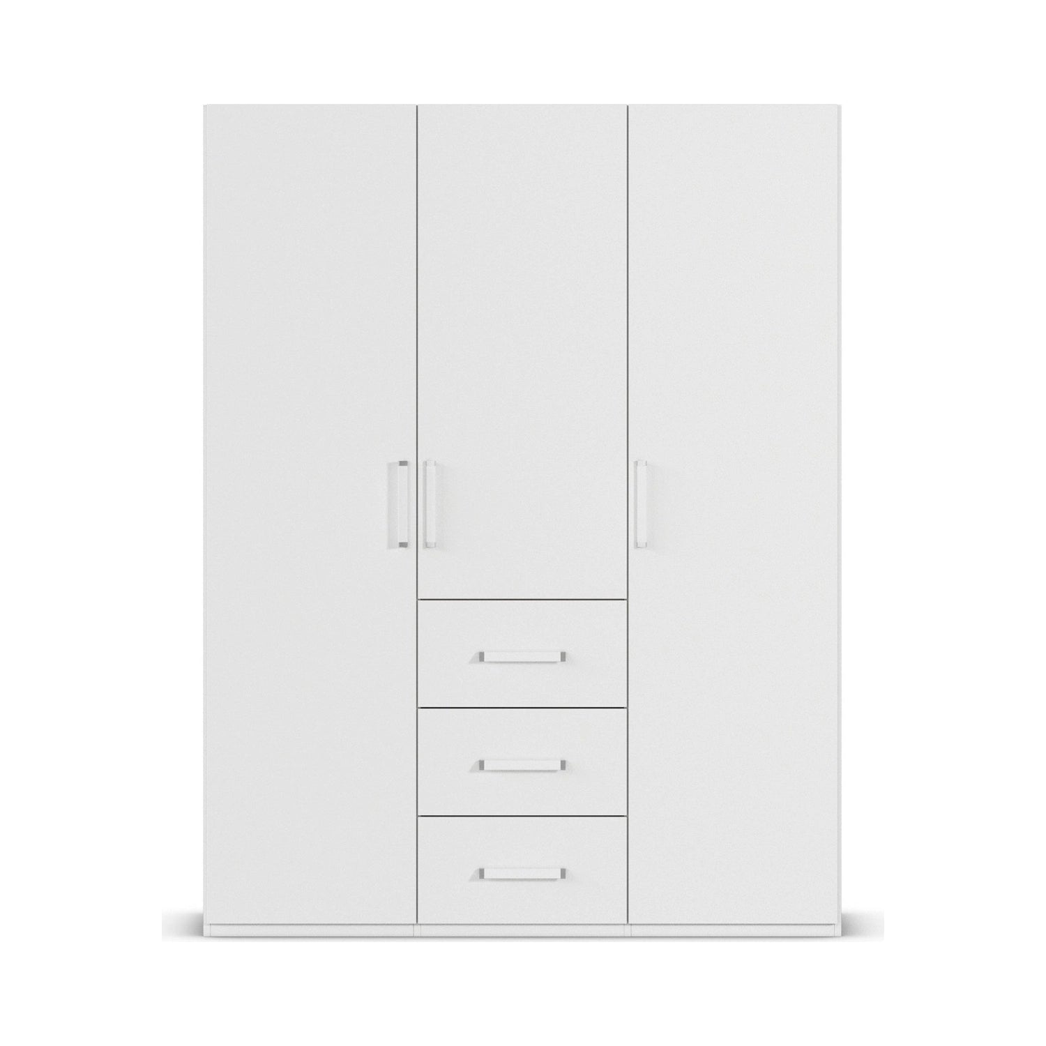 Without Mirror 3 Door 3 Drawer White Wardrobe