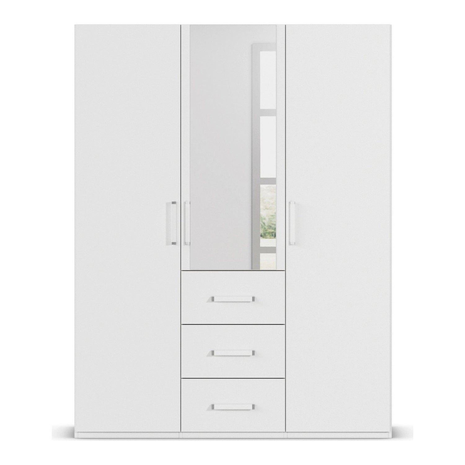 With Mirror 3 Door 3 Drawer White Wardrobe