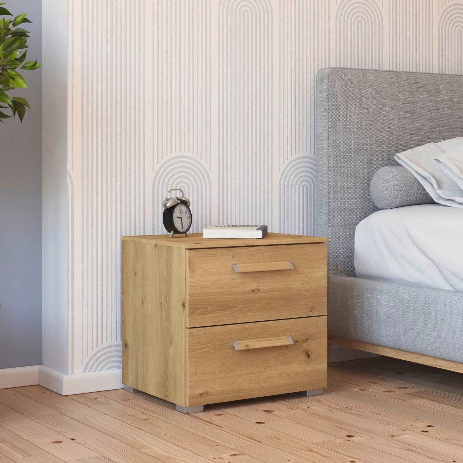 Rauch Eve Wild Oak 2 Drawer bedside table in bedroom