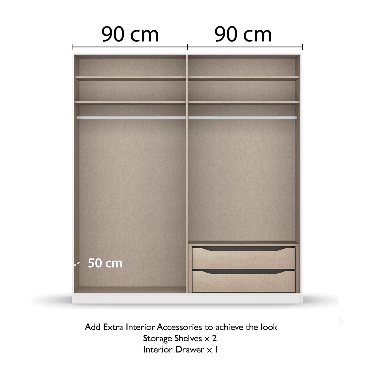 Rauch Lamela Hinged Door Wardrobe internal comparment view with addtional information