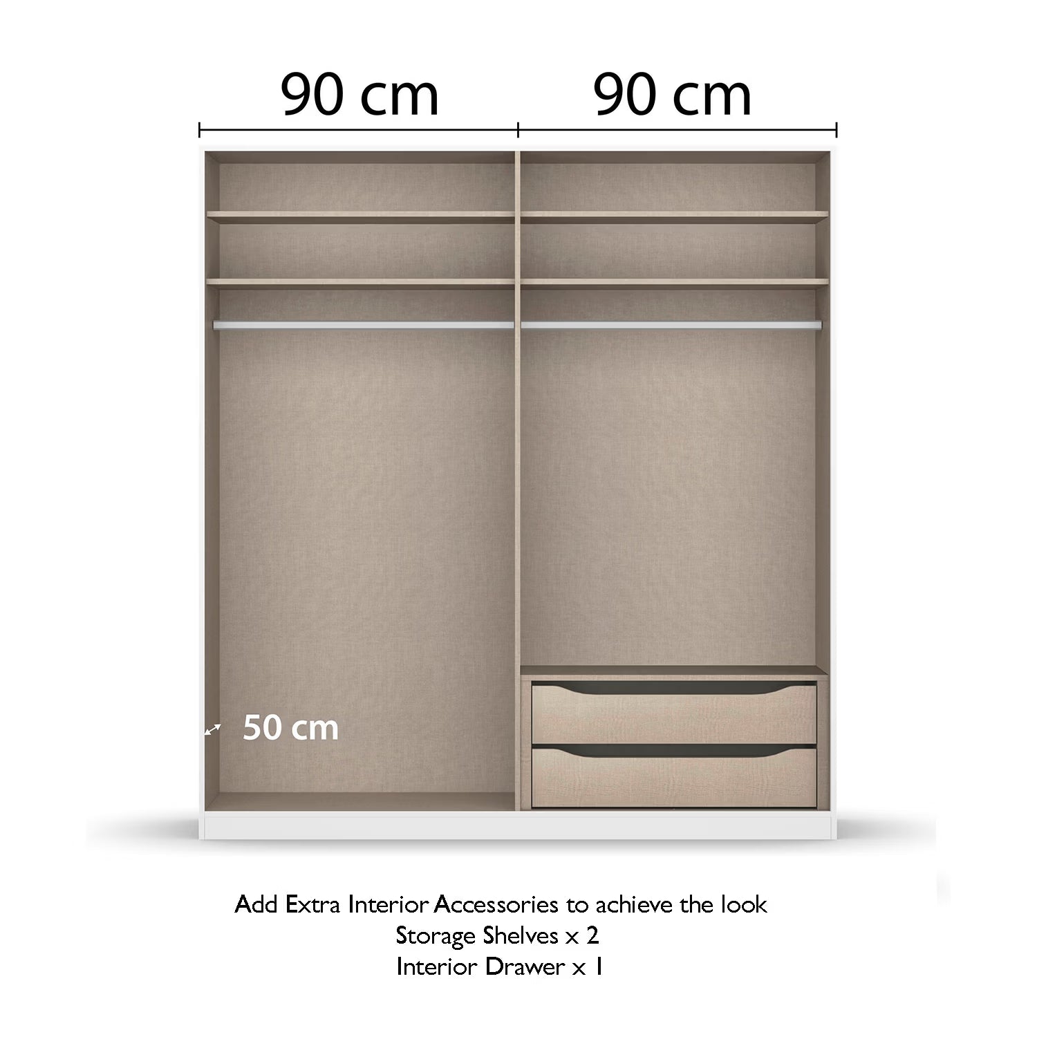 Rauch Lamela Hinged Door Wardrobe internal comparment view with addtional information