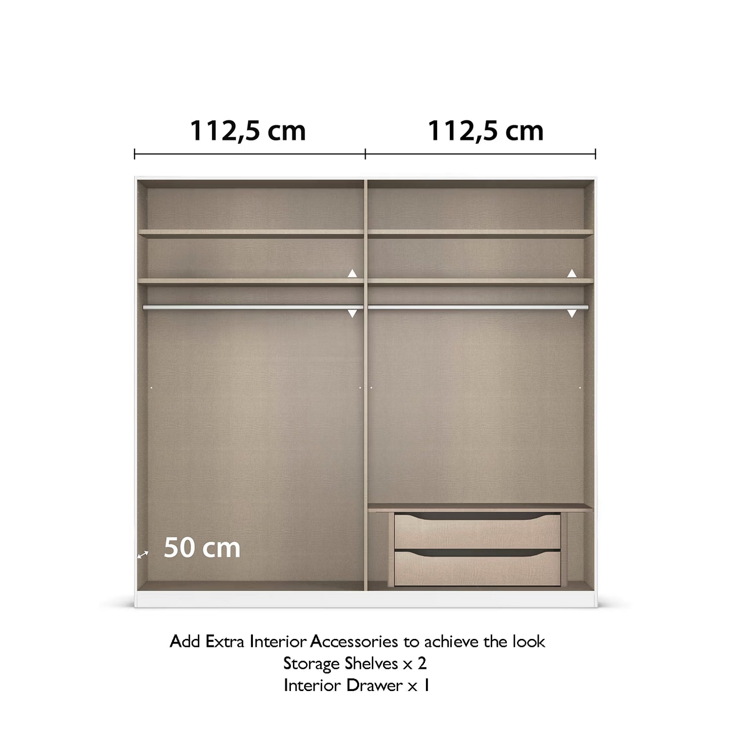 Rauch Lamela Hinged Door Wardrobe internal comparment view with addtional information
