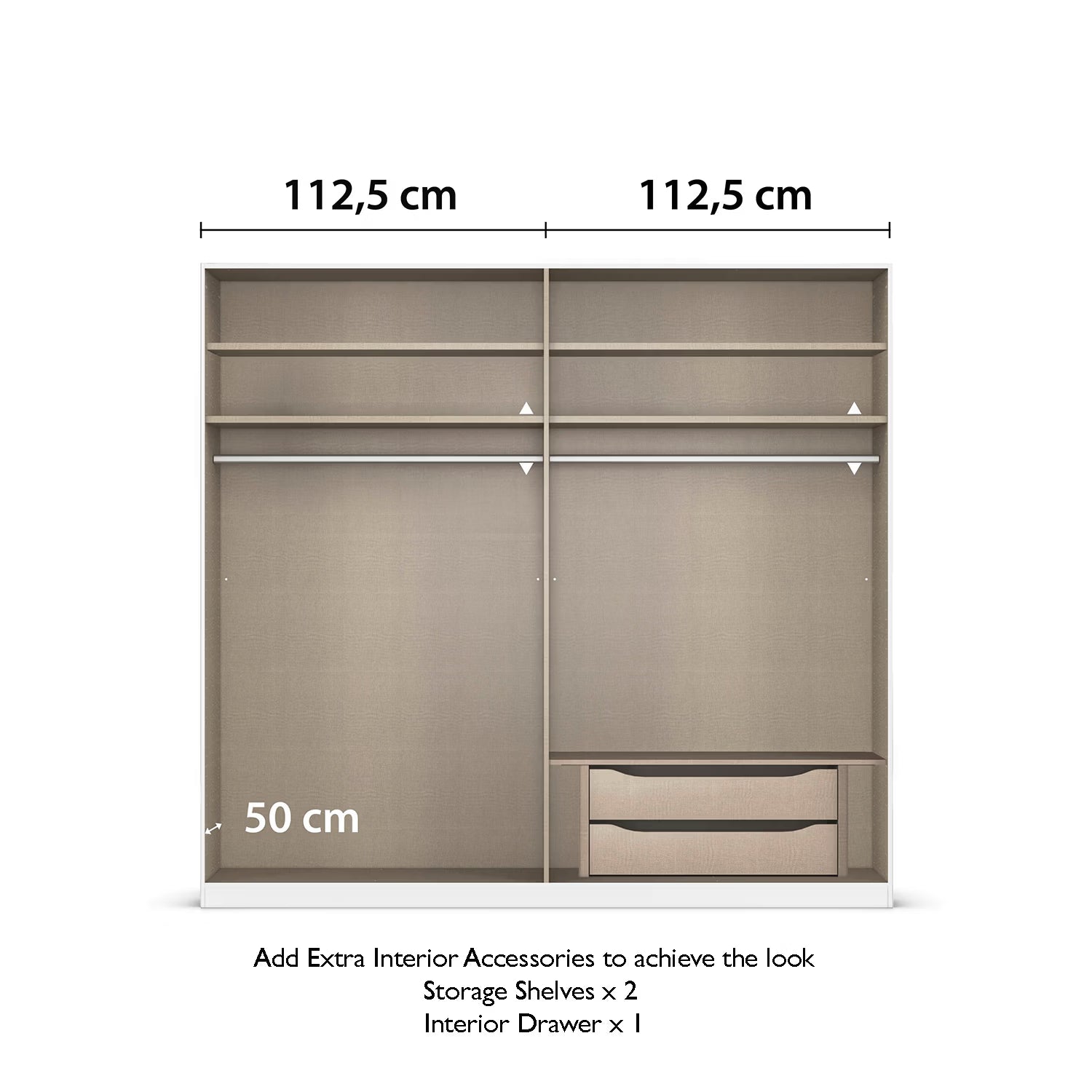 Rauch Lamela Hinged Door Wardrobe internal comparment view with addtional information