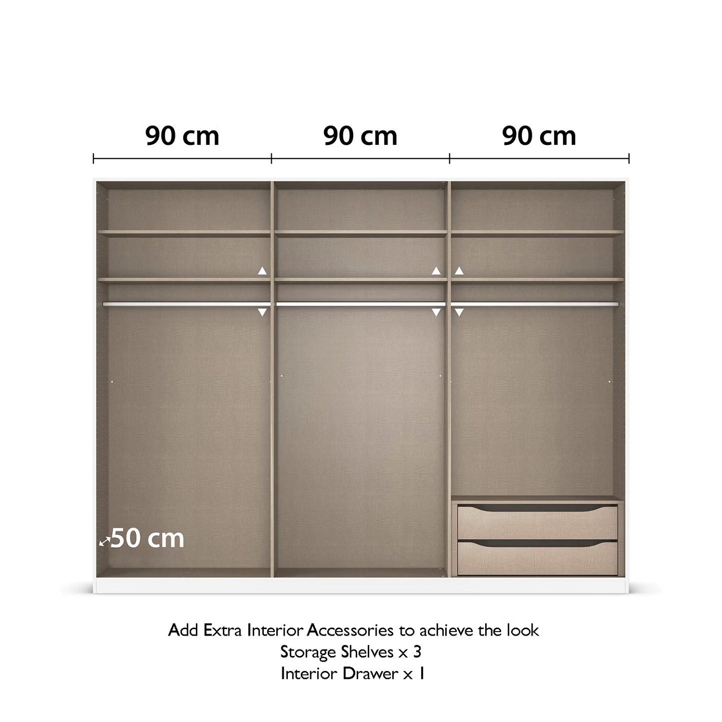 Rauch Lamela Hinged Door Wardrobe internal comparment view with addtional information