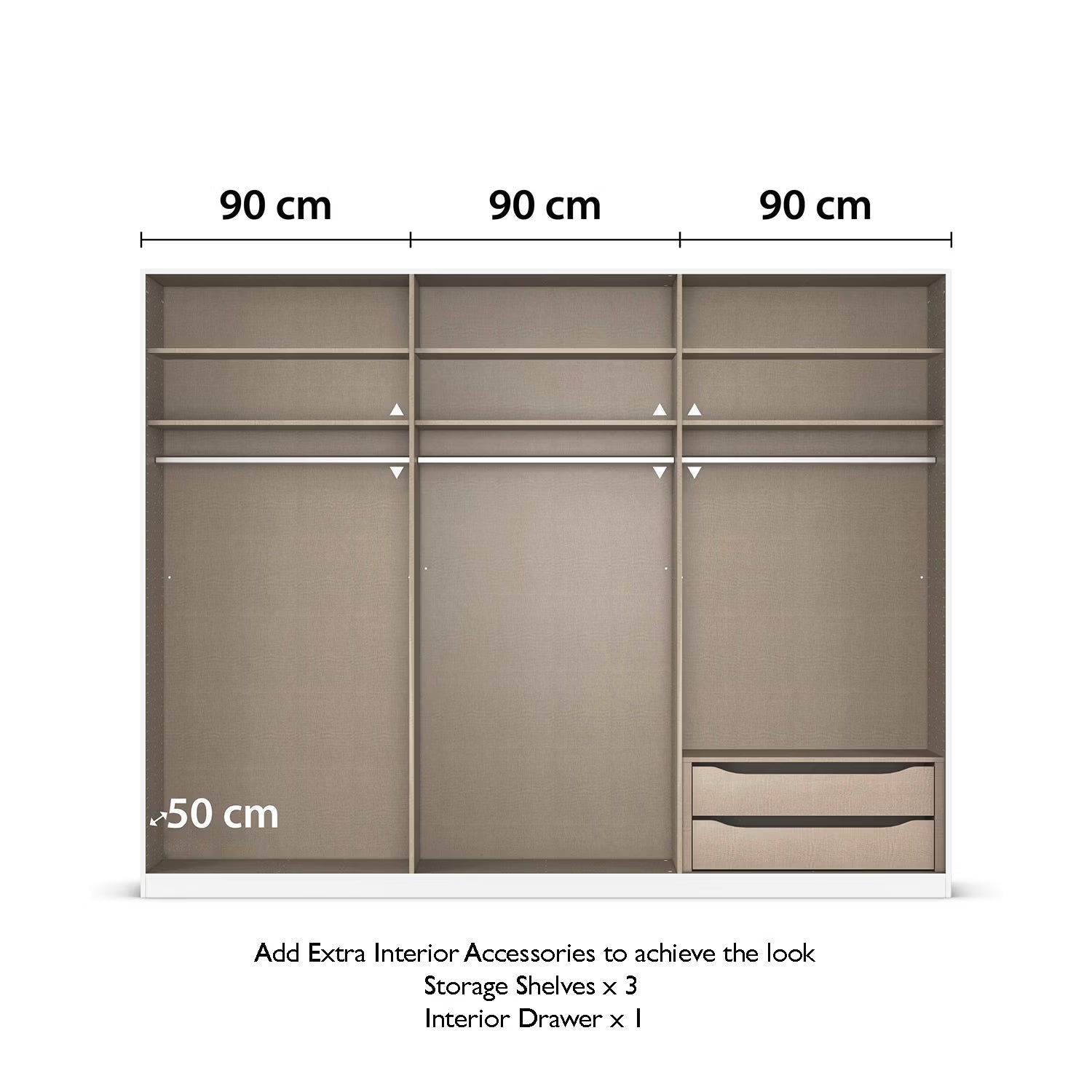 Rauch Lamela Hinged Door Wardrobe internal comparment view with addtional information