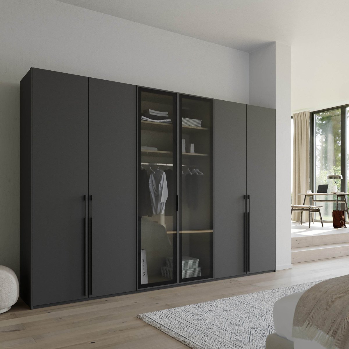 Rauch Kacey 301cm Transparent Glass 6 Door Wardrobe 