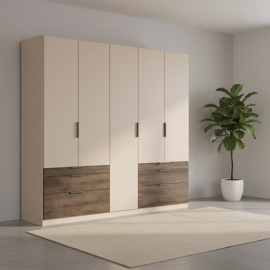 Kodi wardrobe interior showing the adjustable shelf and metal hanging rail in each compartment