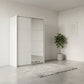 Rauch Heaven 160cm 2 Door Slider Wardrobe with 1 Décor Door and 1 Mirror Door in Silk Grey styled in a modern bedroom