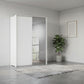 Rauch Heaven 160cm 2 Door Slider Wardrobe with 1 Décor Door and 1 Mirror Door in Alpine White styled in a modern bedroom