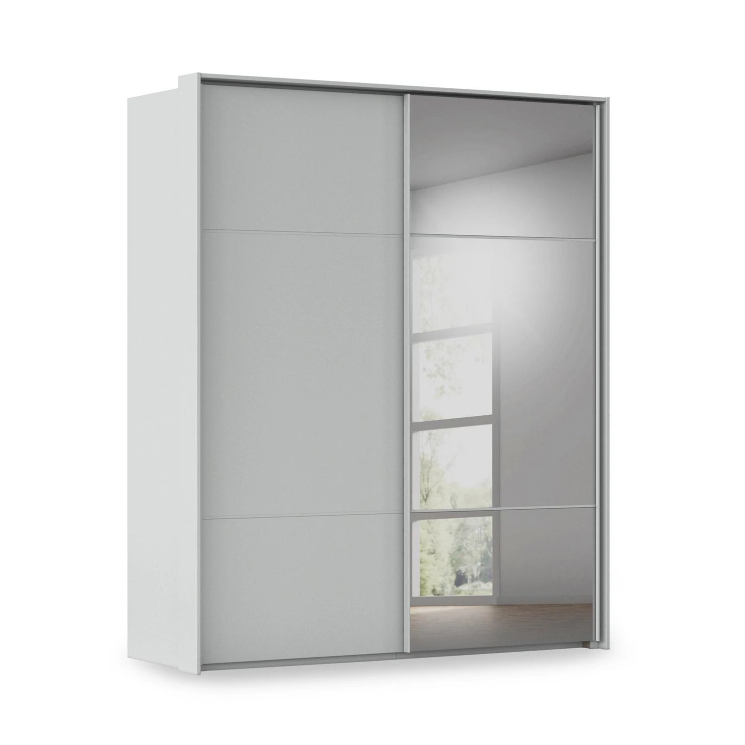 Rauch Heaven 2 Door Slider Wardrobe with Glass Doors and Lights in Silk Grey