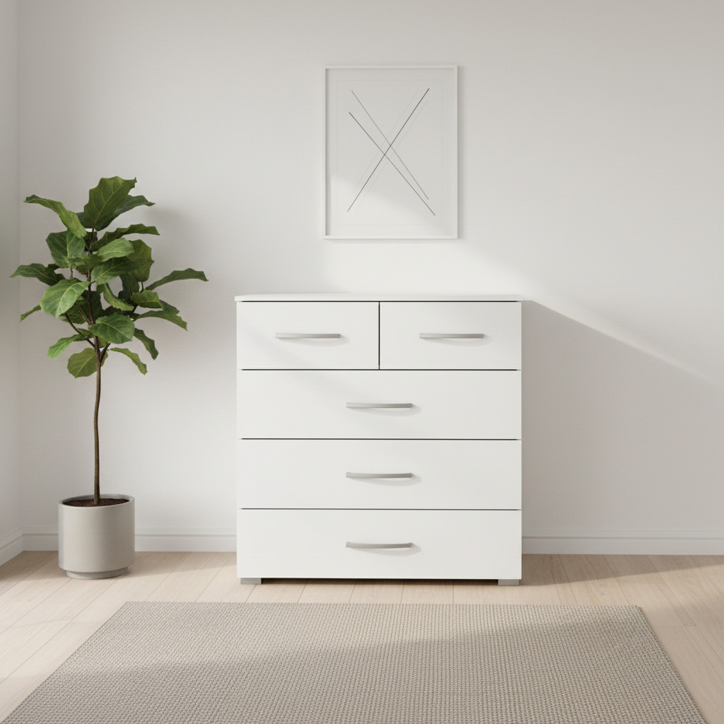 Rauch Impulse 2+3 Drawer Chest in White front view styled in a modern room