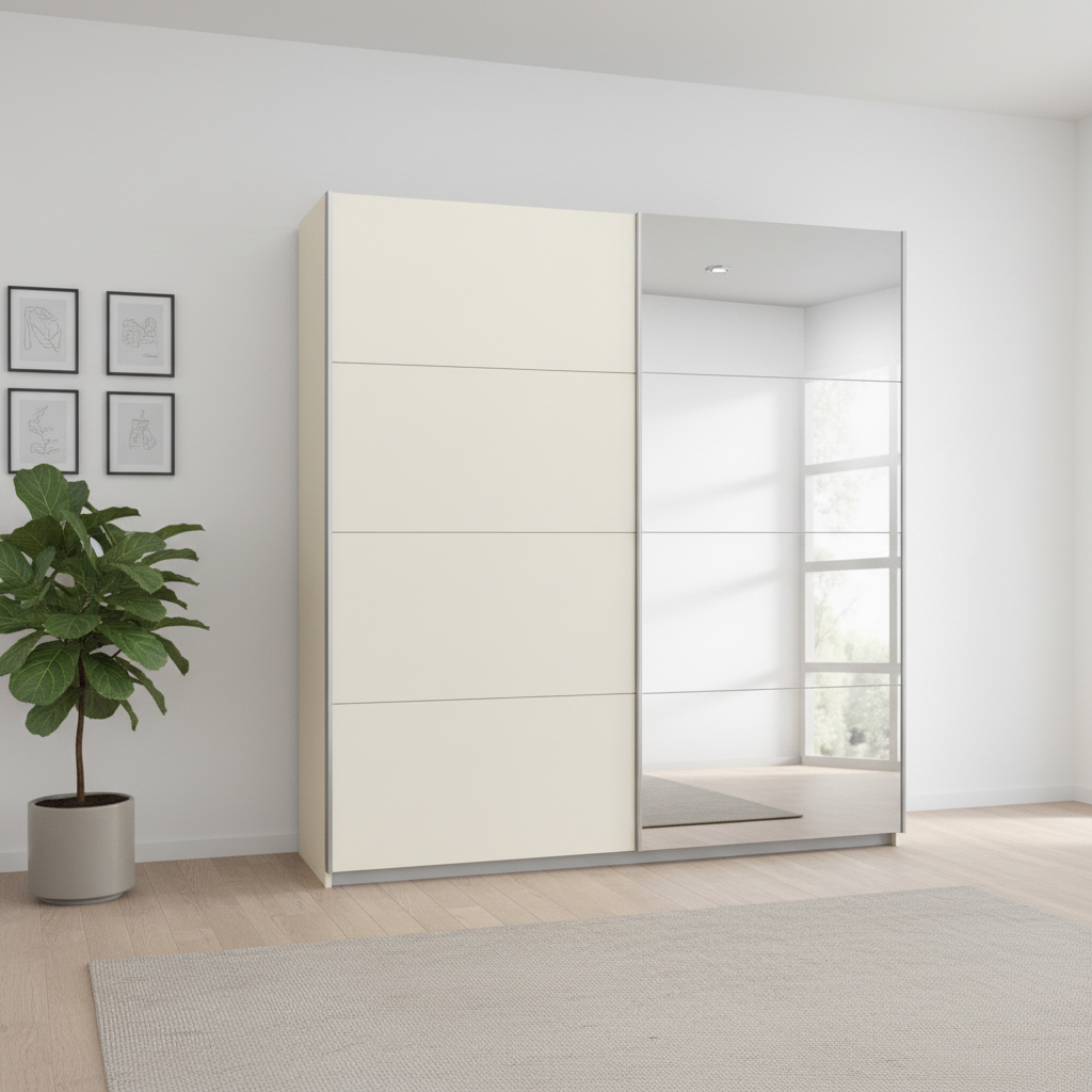 Rauch Impulse 2 Door 1 Mirror Door Sliding Wardrobe 181cm in Champagne Front view styled in a modern room