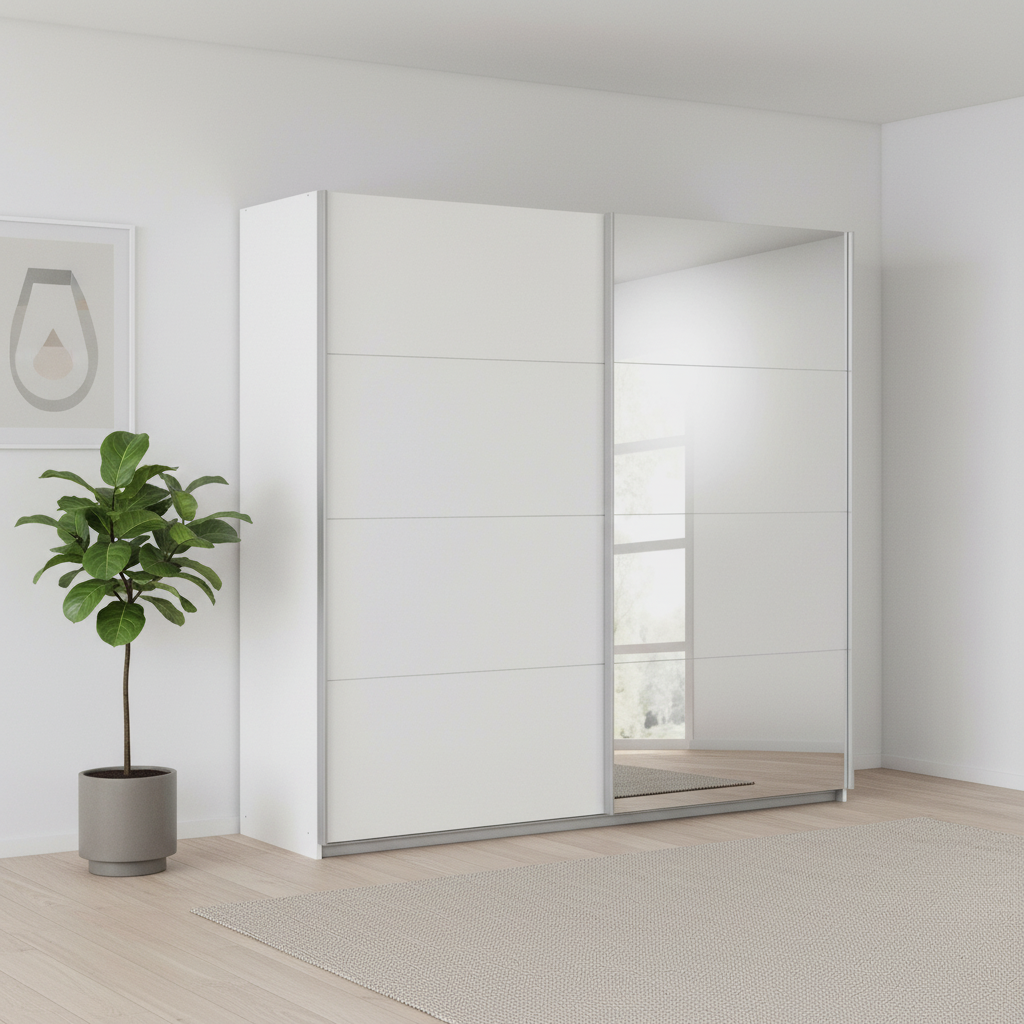 Rauch Impulse 2 Door 1 Mirror Door Sliding Wardrobe 226cm in White styled in a modern room