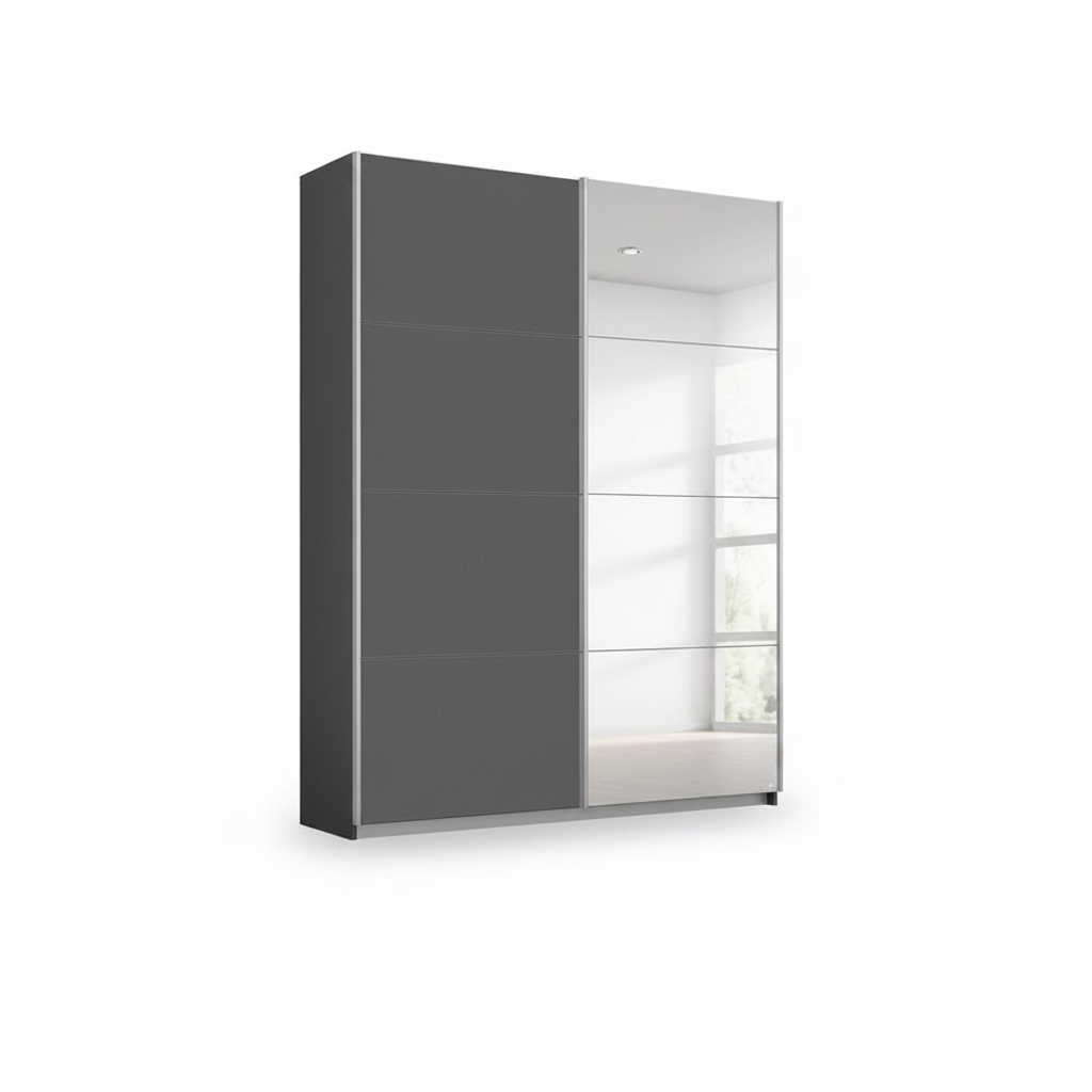 Rauch Impulse 2 Door 1 Mirror Door Sliding 136cm Wardrobe in Metallic Grey