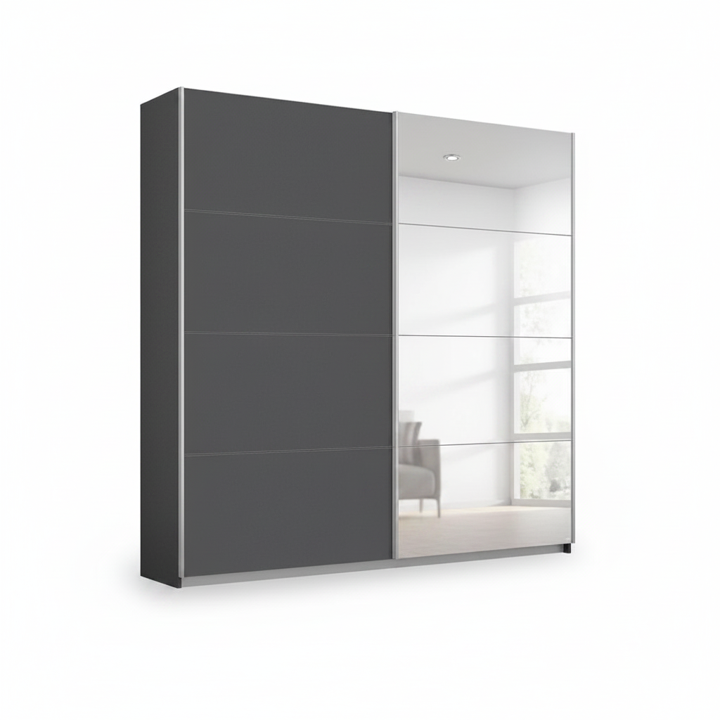 Rauch Impulse 2 Door 1 Mirror Door Sliding 181cm Wardrobe in Metallic Grey