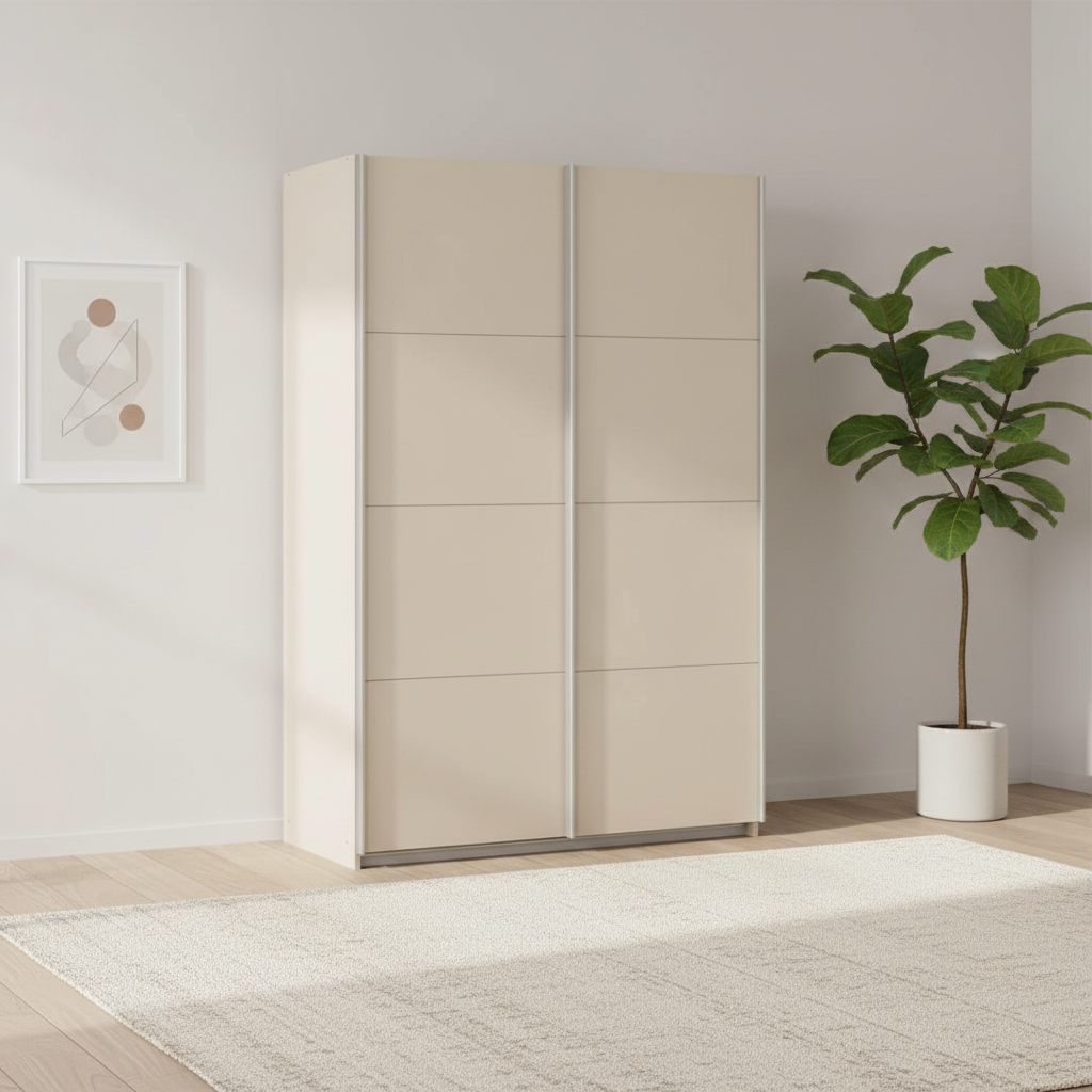 Rauch Impulse 2 Door Sliding Wardrobe in Champagne styled in a modern room