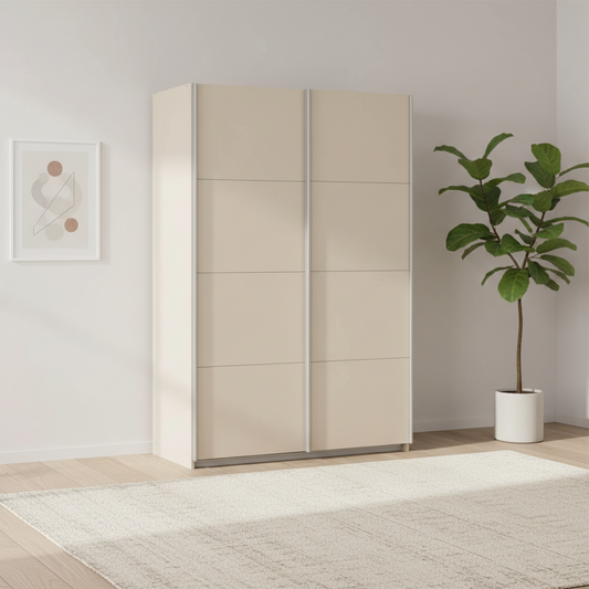 Rauch Impulse 2 Door Sliding Wardrobe in Champagne styled in a modern room