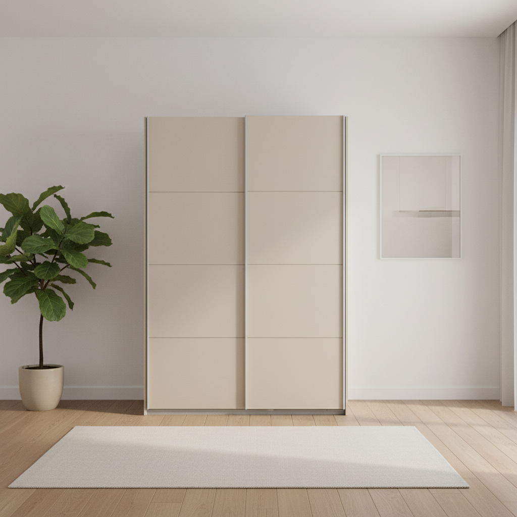 Rauch Impulse 2 Door Sliding Wardrobe in Champagne Front view styled in a modern room