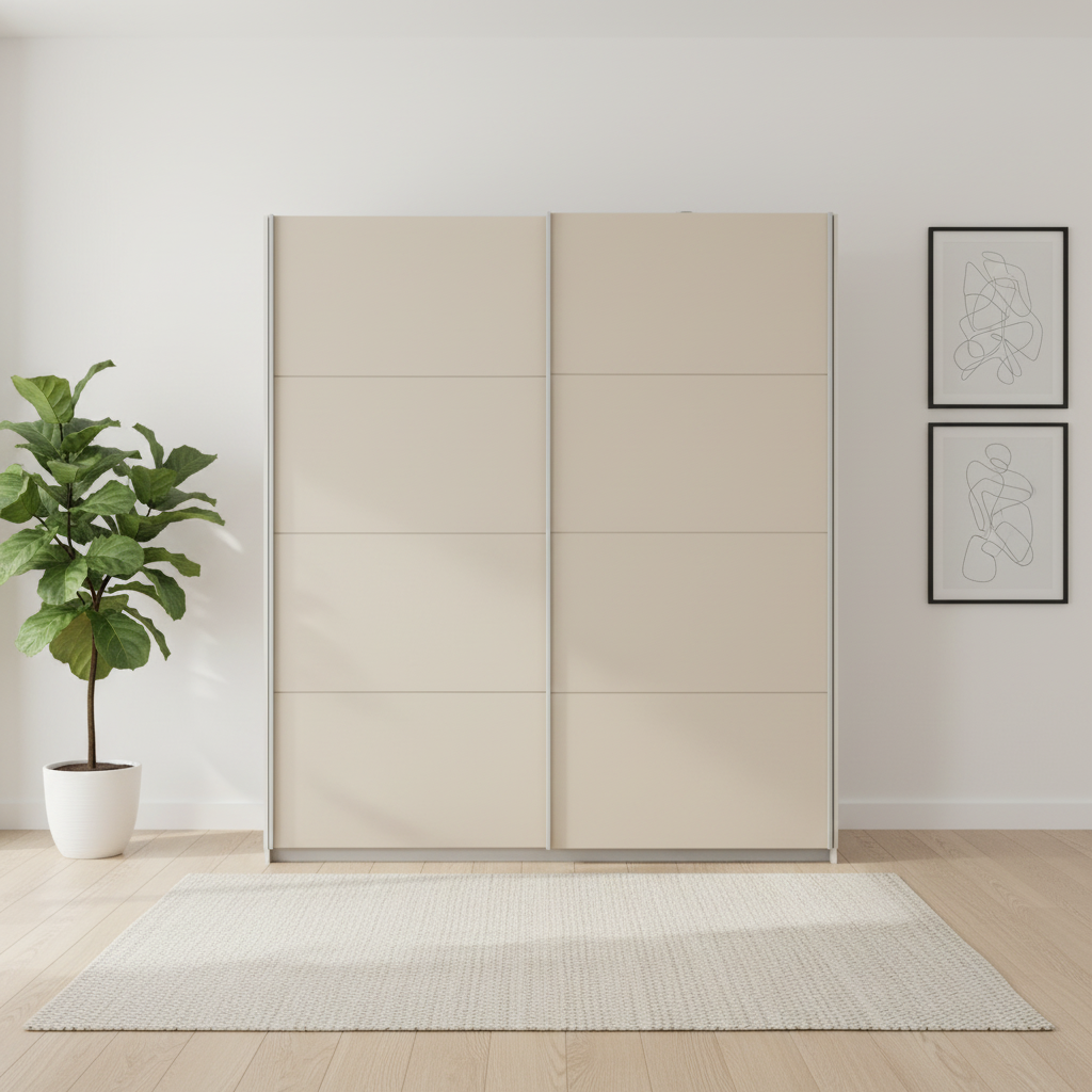 Rauch Impulse 2 Door Sliding Wardrobe 181cm Front view  in Champagne styled in a modern room