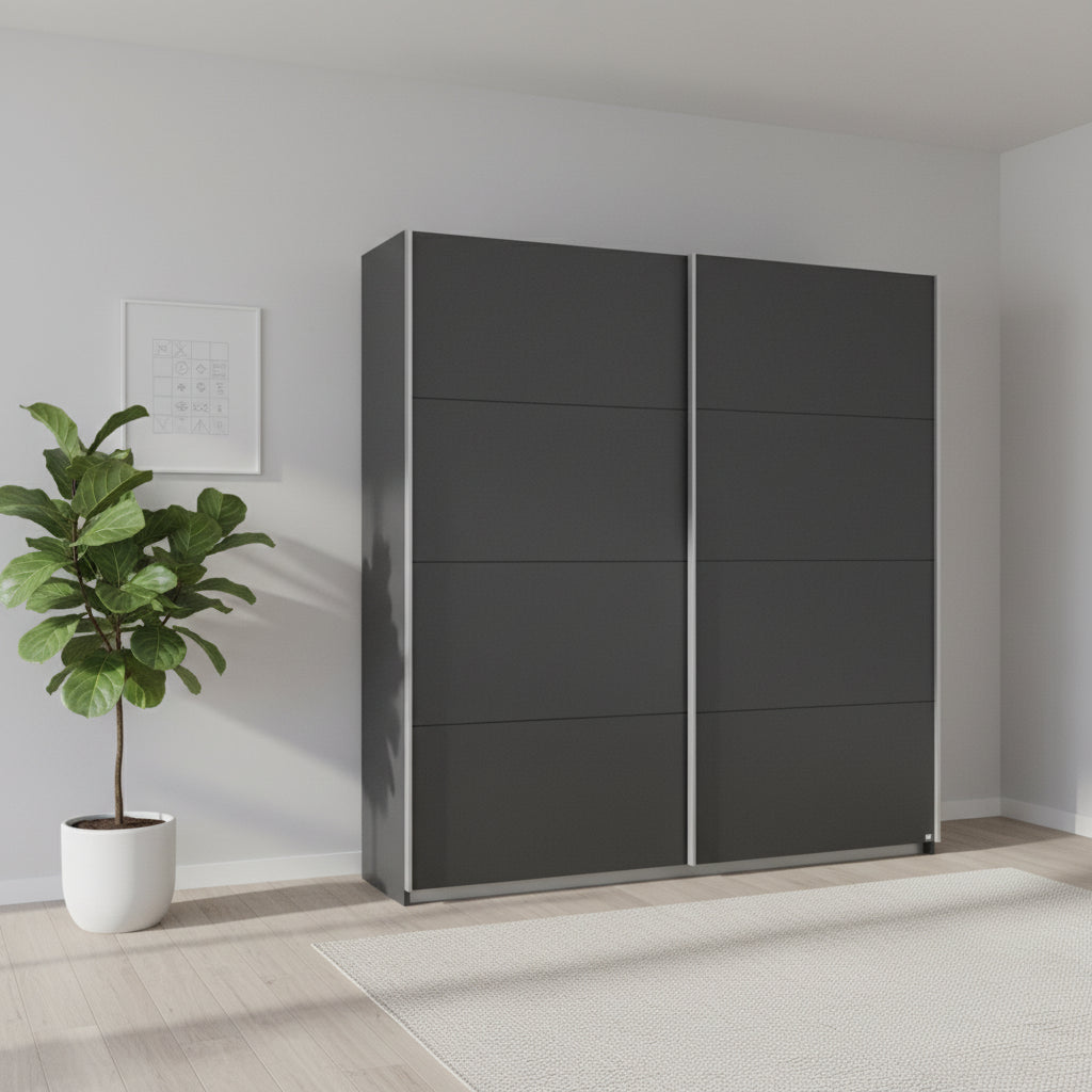 Rauch Impulse 2 Door Sliding Wardrobe 181cm  in Metallic Grey styled in a modern room