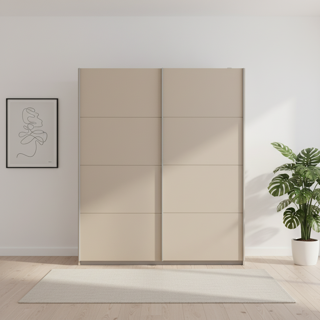 Rauch Impulse 2 Door Sliding Wardrobe 226cm  in Champagne Front view styled in a modern room