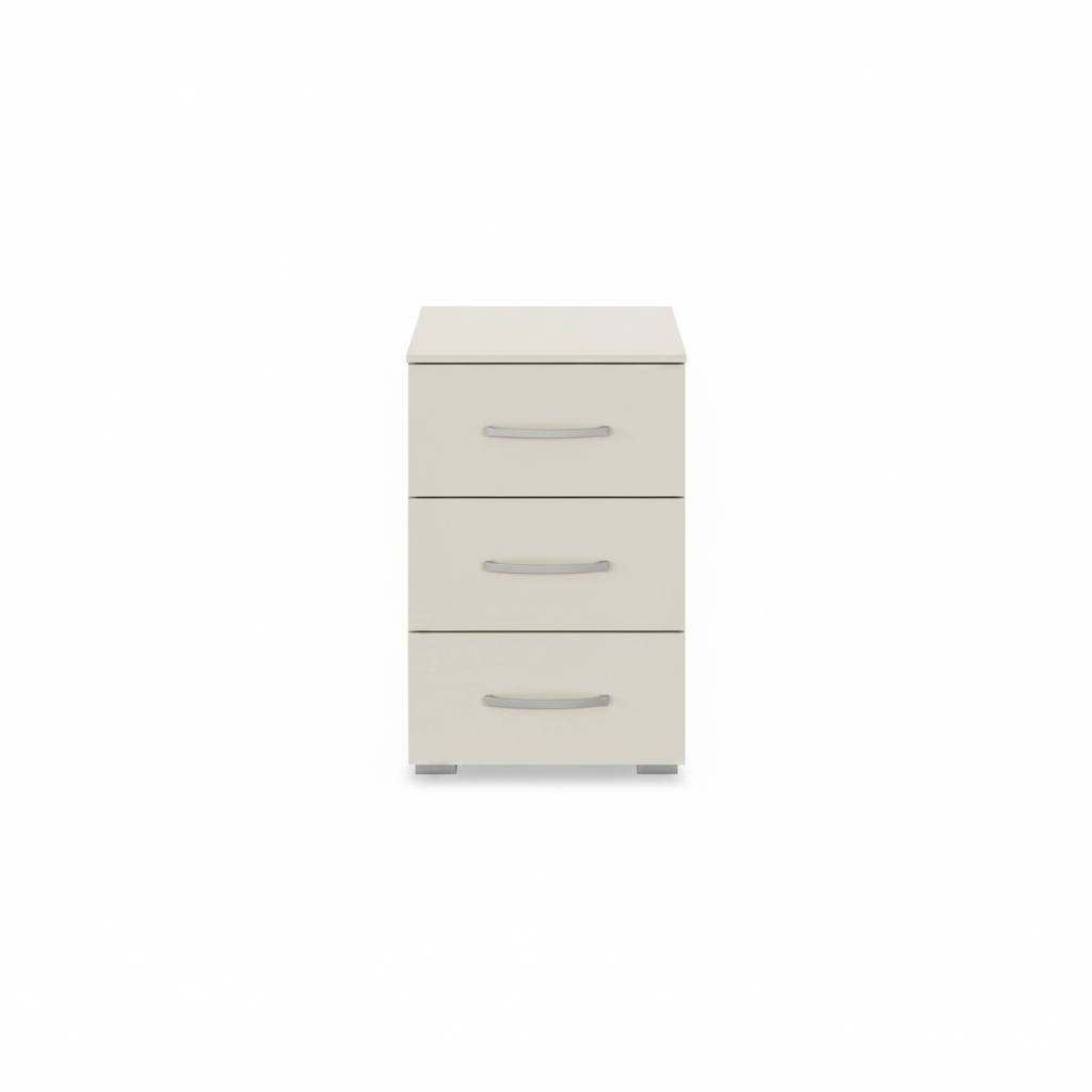 Rauch Impulse 3 Drawer Bedside Table in Champagne Front view