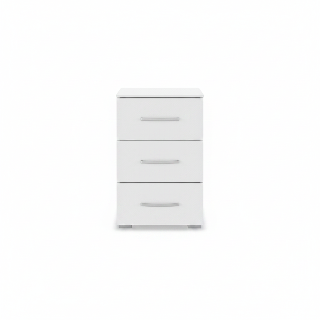 Rauch Impulse 3 Drawer Bedside Table in White Front view