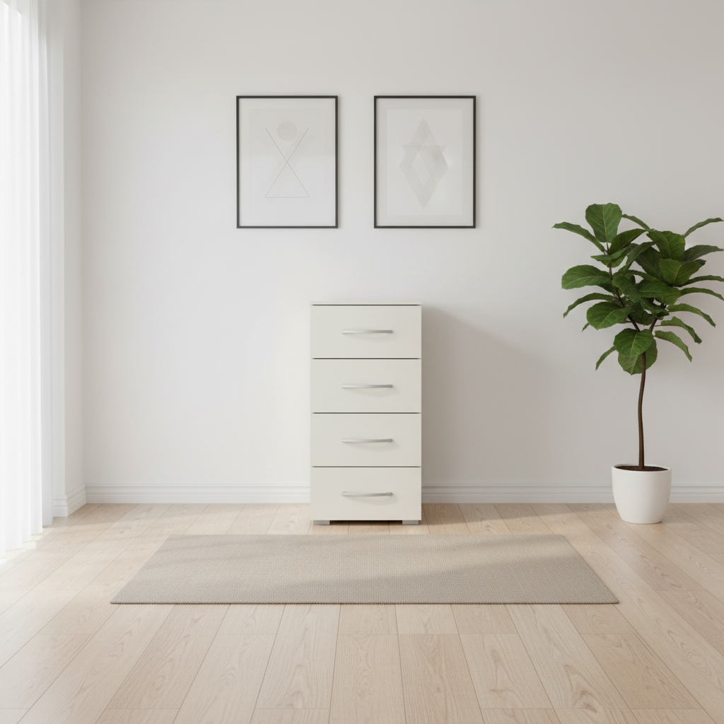 Rauch Impulse 4 Drawer Chest 40cm in Champagne Front view styled in a modern room