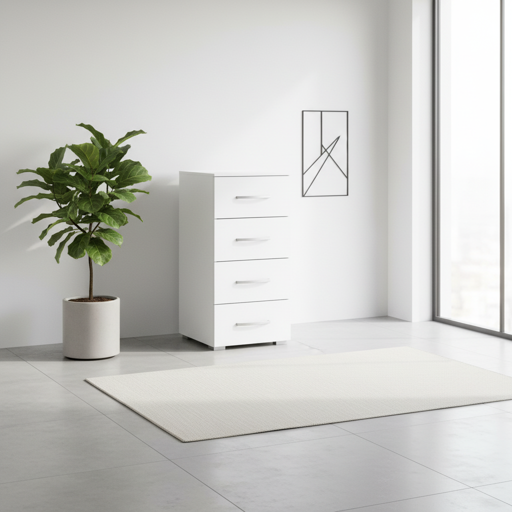 Rauch Impulse 4 Drawer Chest 40cm in White styled in a modern room