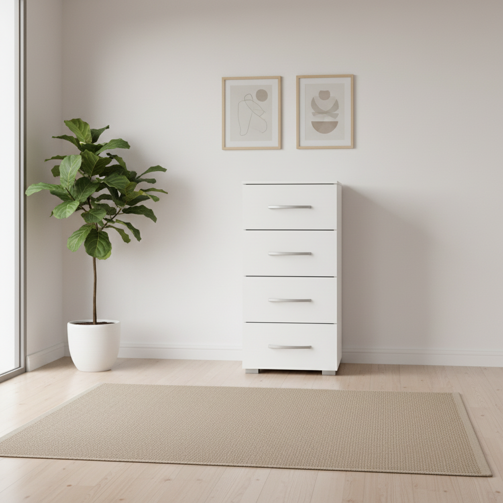 Rauch Impulse 4 Drawer Chest 40cm in White Front view styled in a modern room