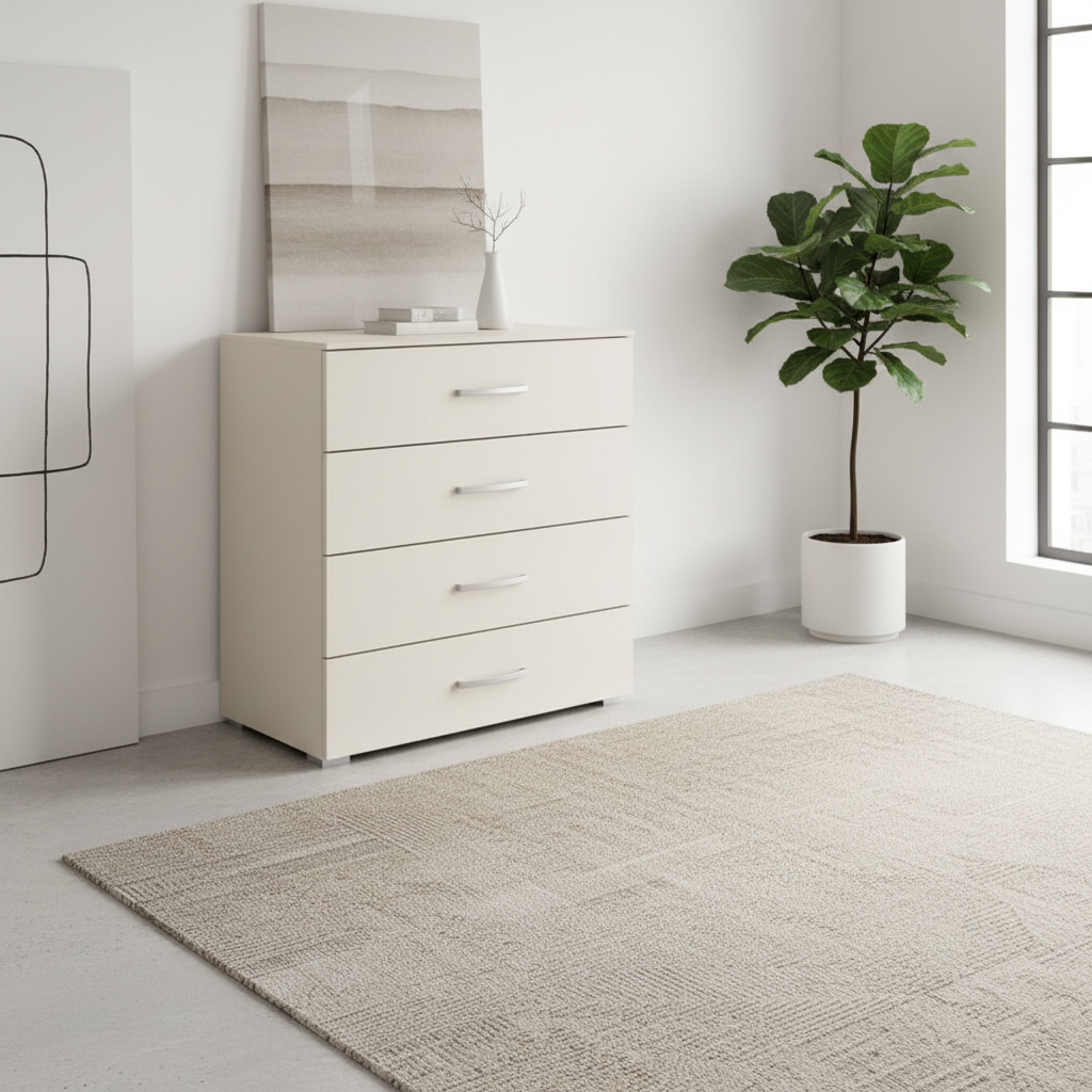 Rauch Impulse 4 Drawer Chest 80cm in Champagne styled in a modern room
