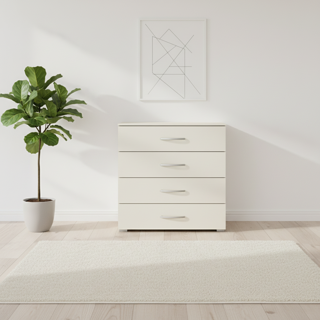 Rauch Impulse 4 Drawer Chest 80cm in Champagne Front view styled in a modern room