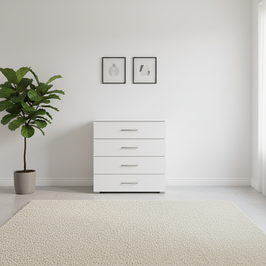 Rauch Impulse 4 Drawer Chest 80cm in White front view styled in a modern room