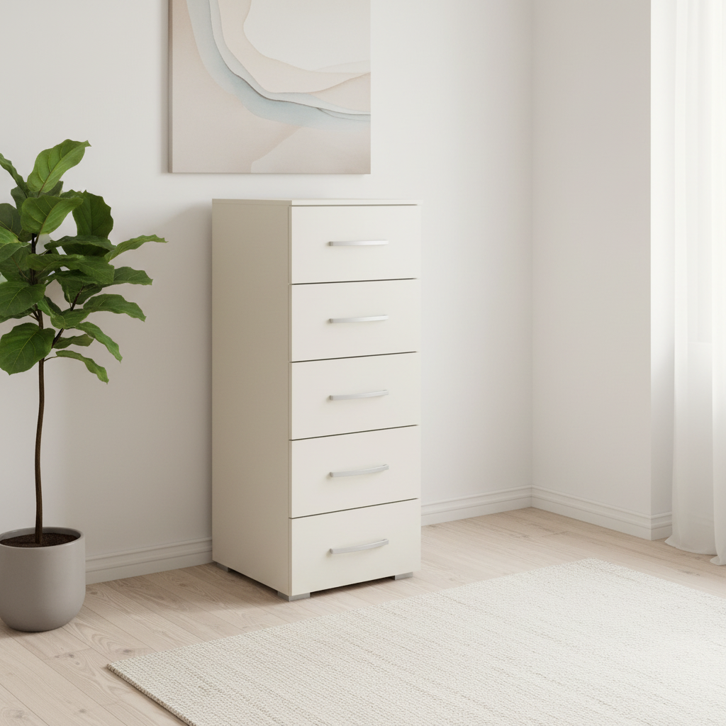 Rauch Impulse 5 Drawer Chest 40cm in Champagne styled in a modern room